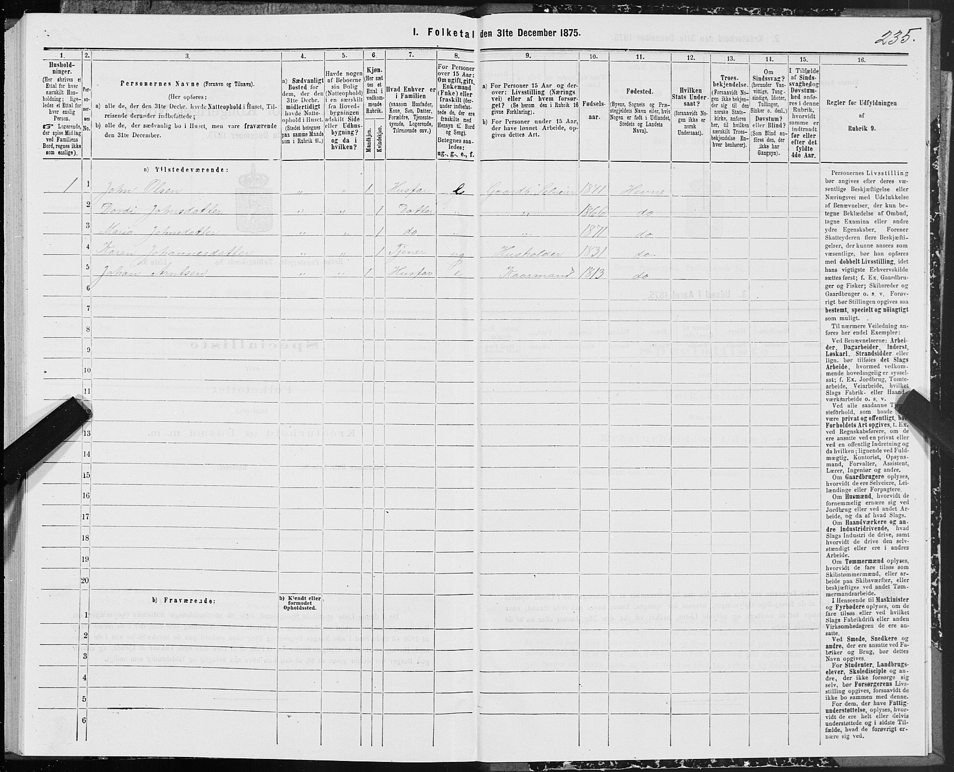 SAT, 1875 census for 1612P Hemne, 1875, p. 1235