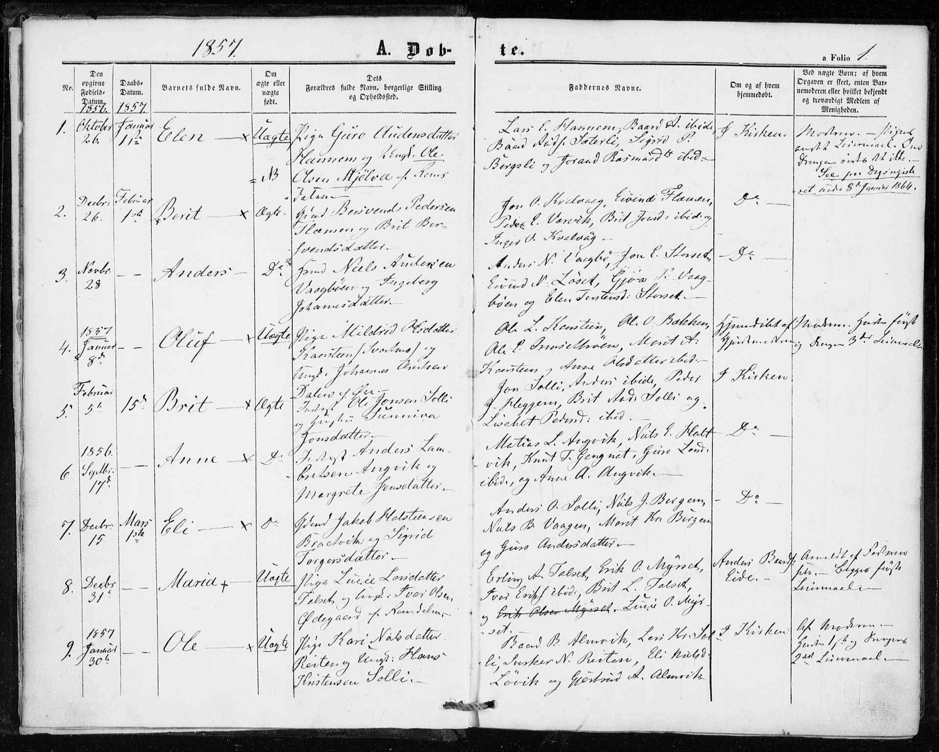 Ministerialprotokoller, klokkerbøker og fødselsregistre - Møre og Romsdal, SAT/A-1454/586/L0985: Parish register (official) no. 586A11, 1857-1866, p. 1