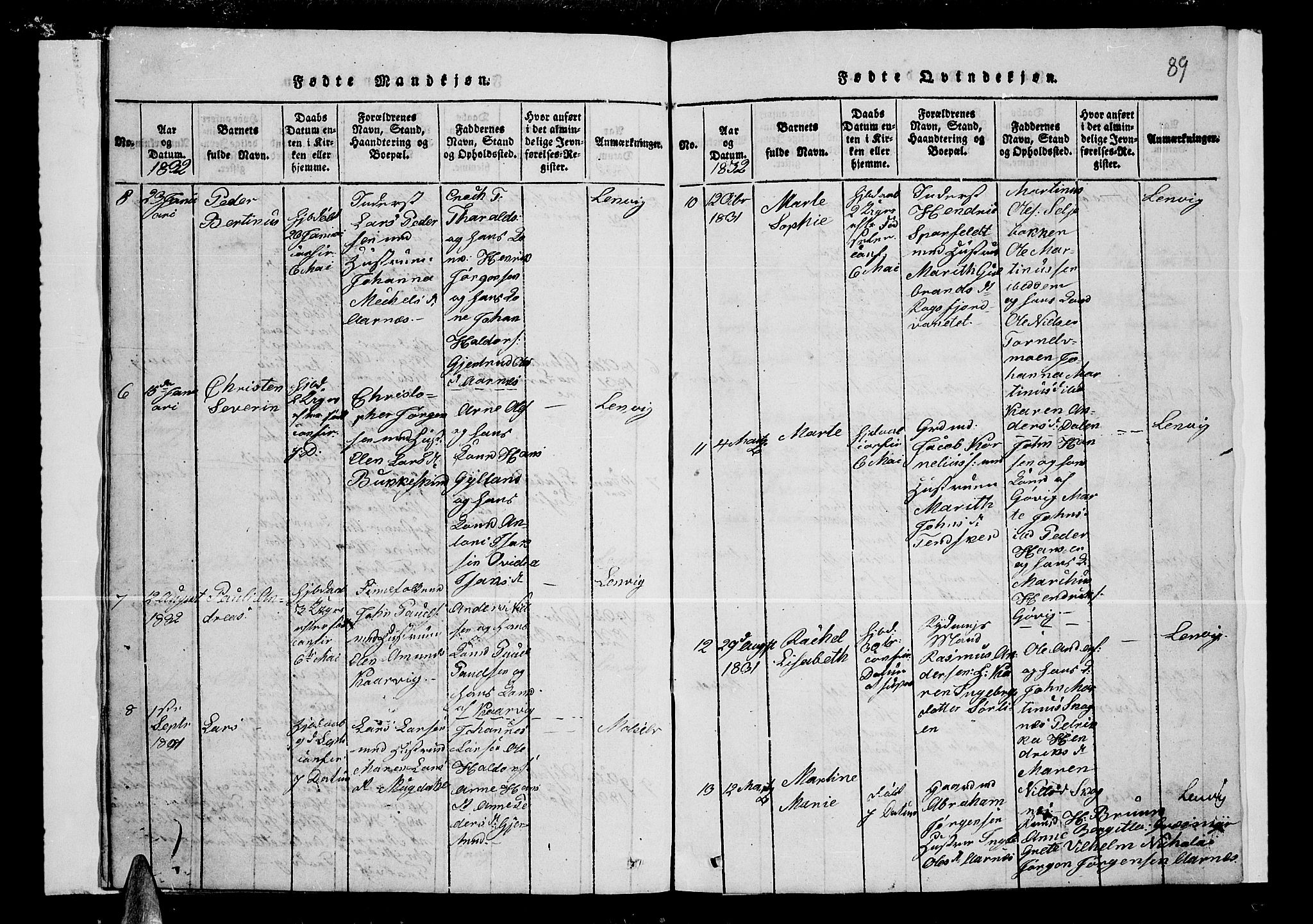 Lenvik sokneprestembete, AV/SATØ-S-1310/H/Ha/Hab/L0001klokker: Parish register (copy) no. 1, 1822-1837, p. 89