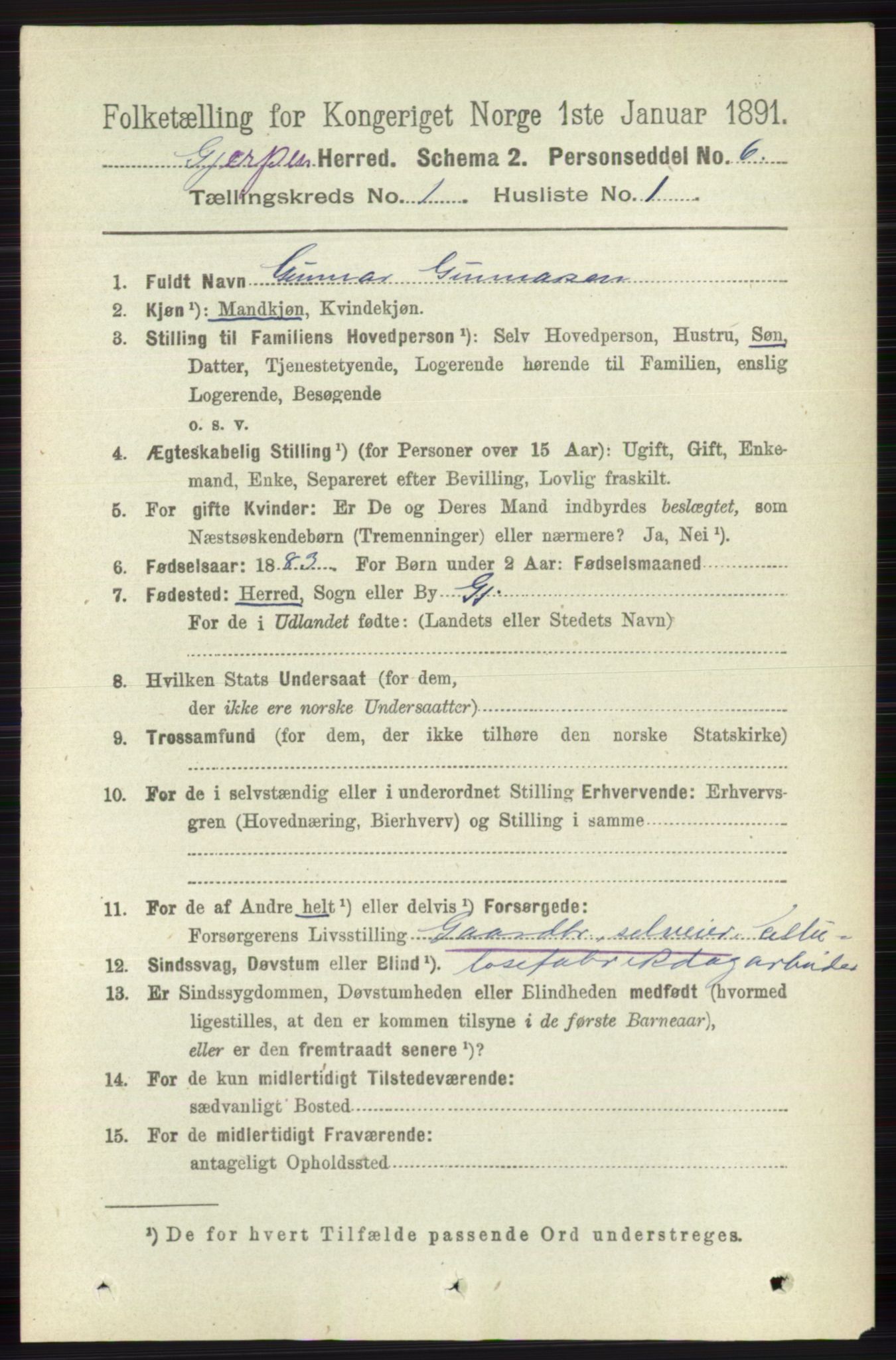 RA, 1891 census for 0812 Gjerpen, 1891, p. 111