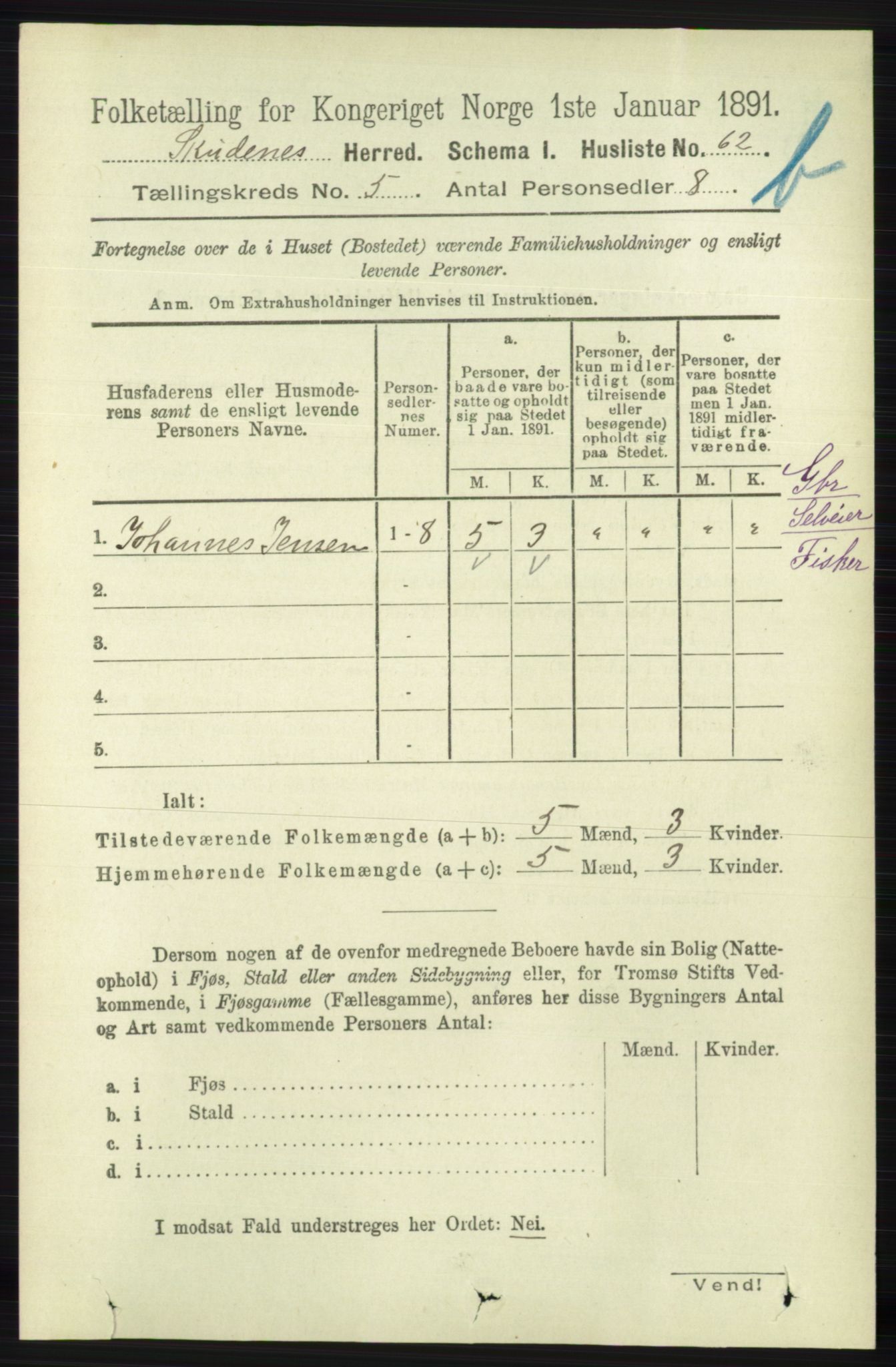 RA, 1891 census for 1150 Skudenes, 1891, p. 5227