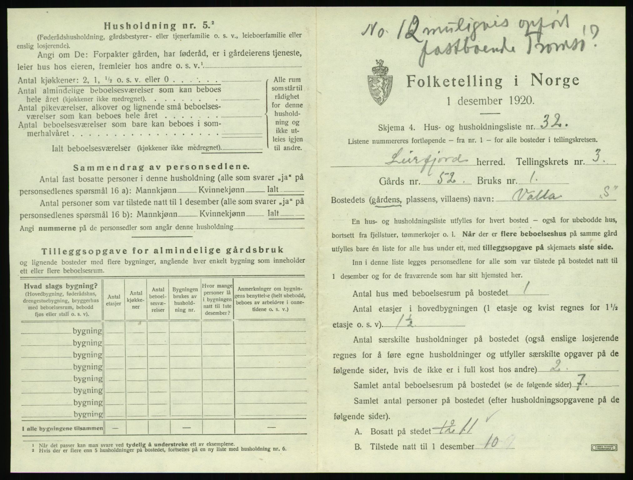 SAT, 1920 census for Leirfjord, 1920, p. 309