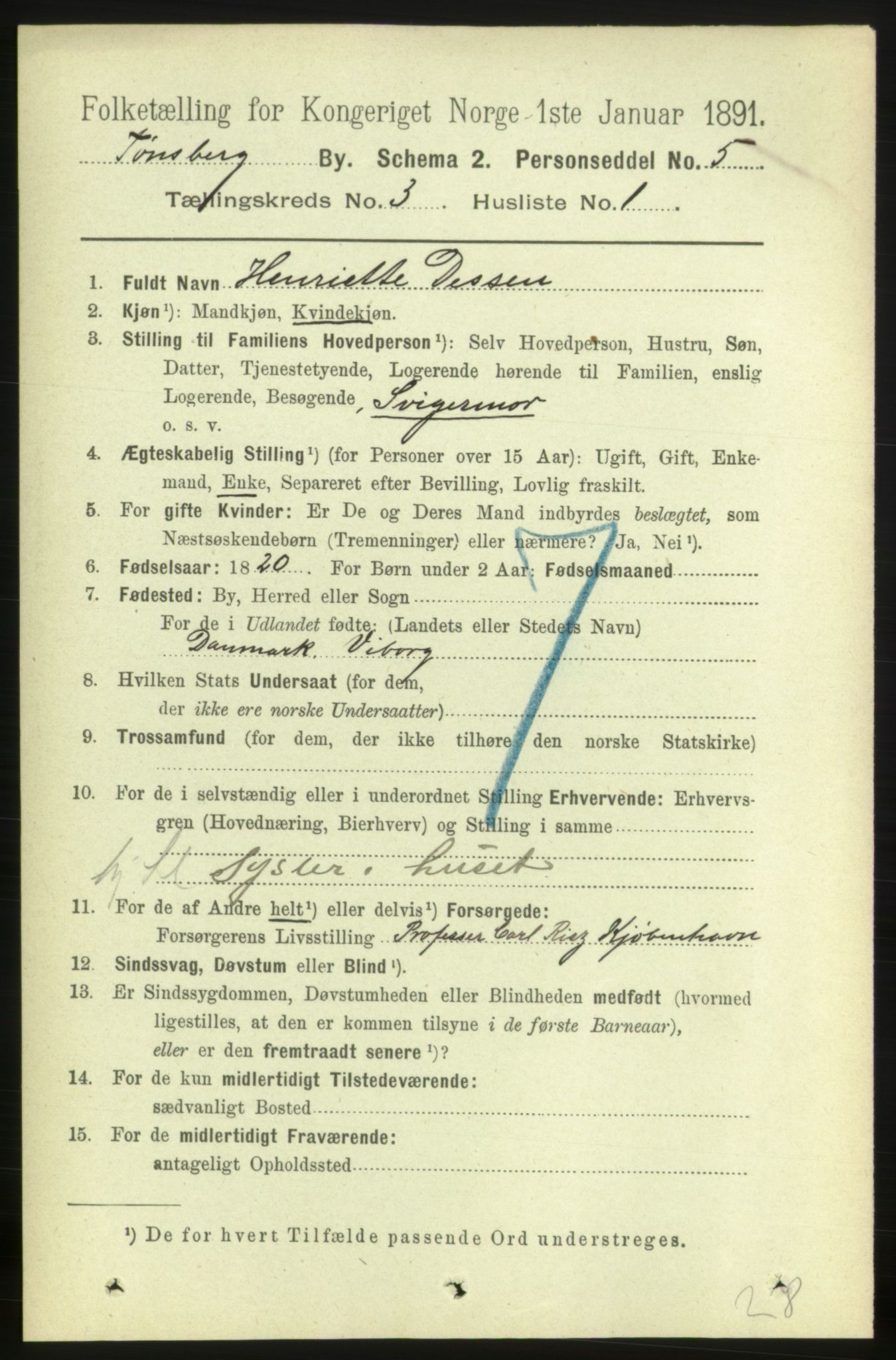 RA, 1891 census for 0705 Tønsberg, 1891, p. 1679