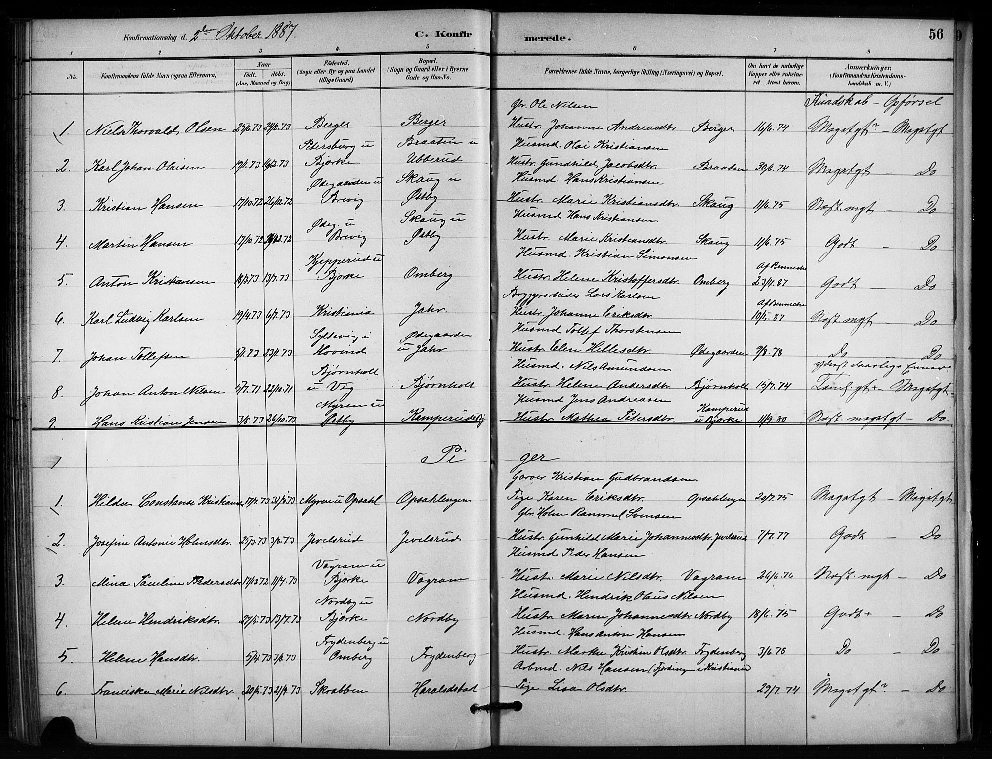 Enebakk prestekontor Kirkebøker, AV/SAO-A-10171c/F/Fb/L0001: Parish register (official) no. II 1, 1877-1902, p. 56