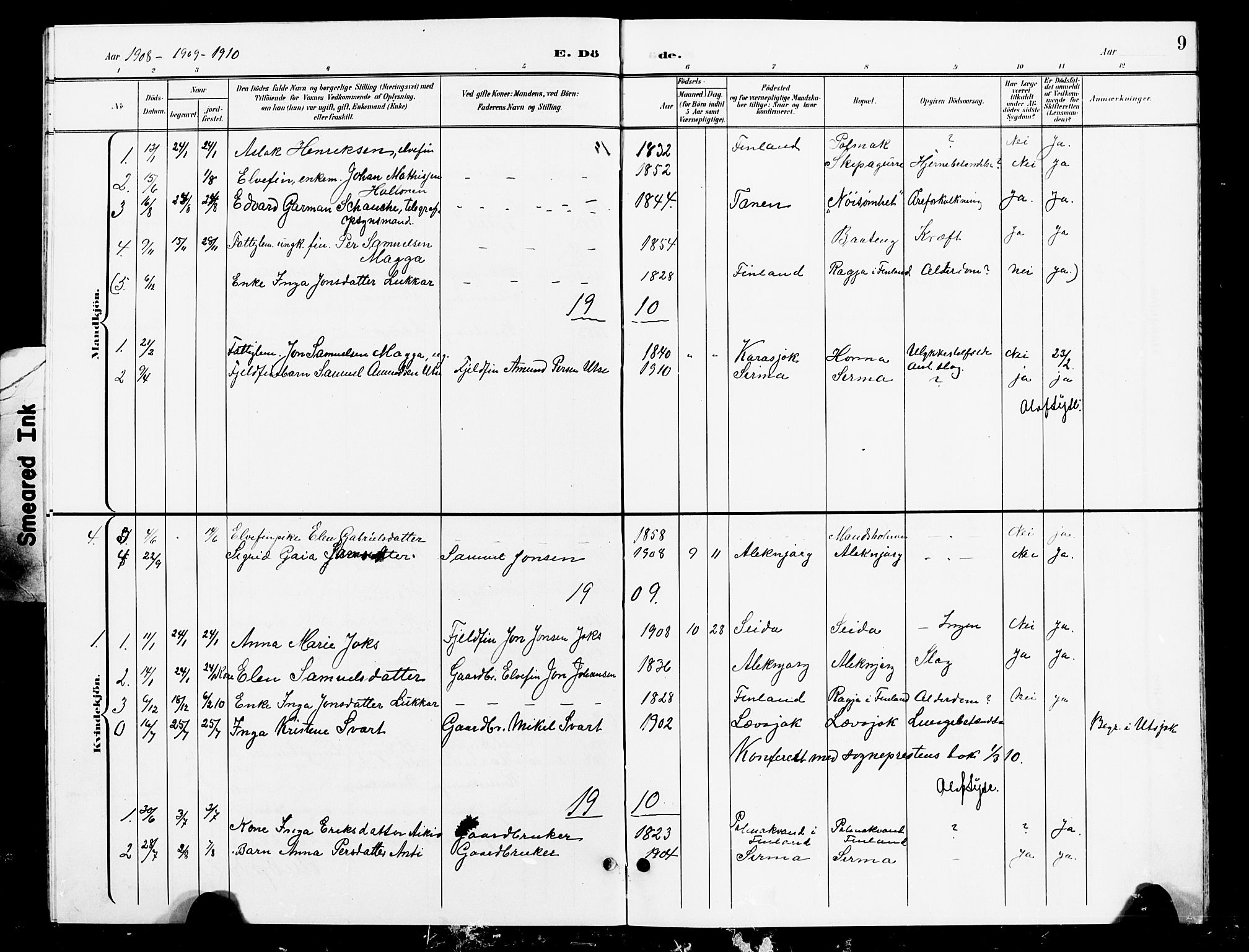 Nesseby sokneprestkontor, AV/SATØ-S-1330/H/Hb/L0008klokker: Parish register (copy) no. 8, 1898-1917, p. 9