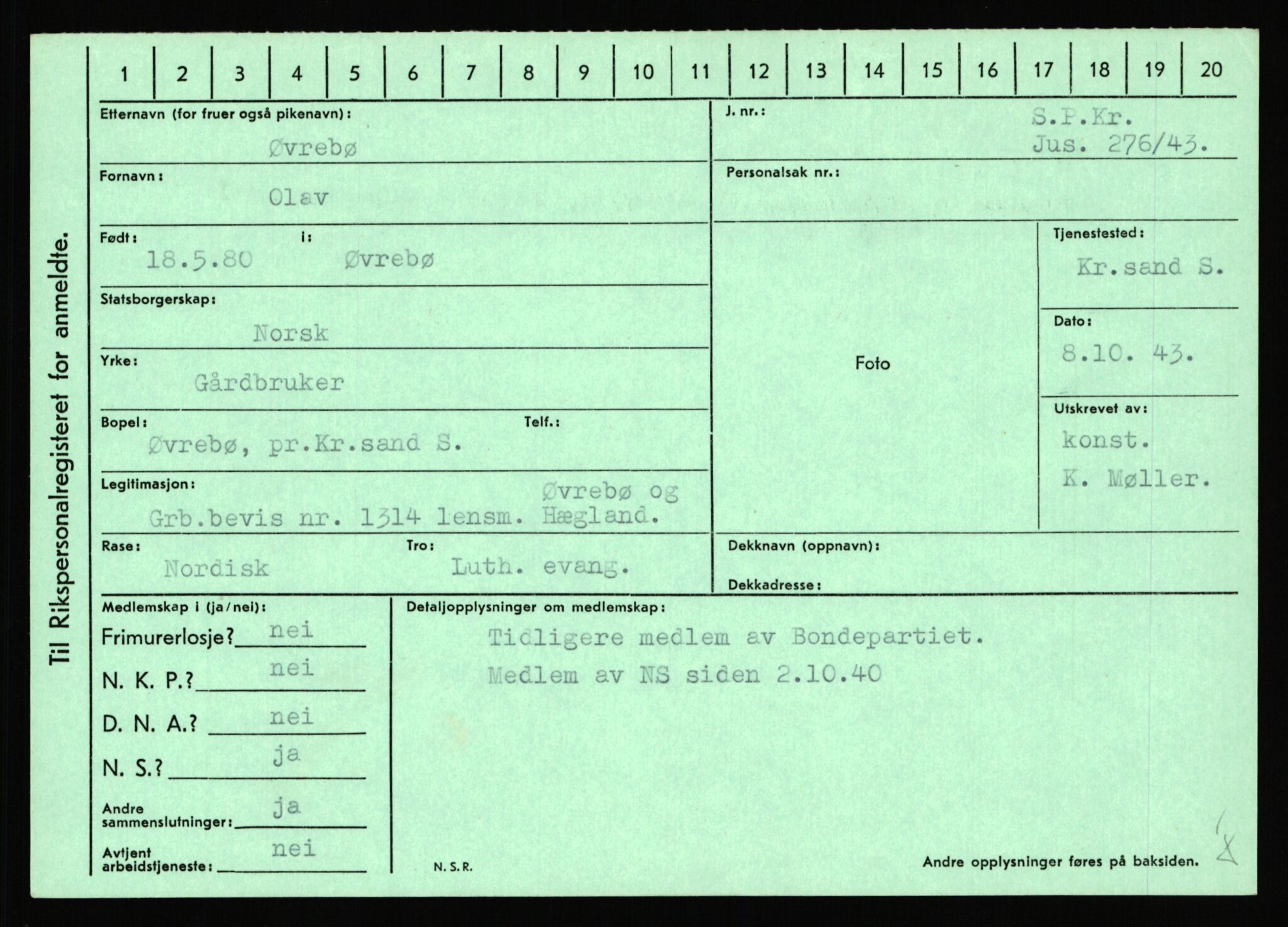 Statspolitiet - Hovedkontoret / Osloavdelingen, AV/RA-S-1329/C/Ca/L0016: Uberg - Øystese, 1943-1945, p. 4162