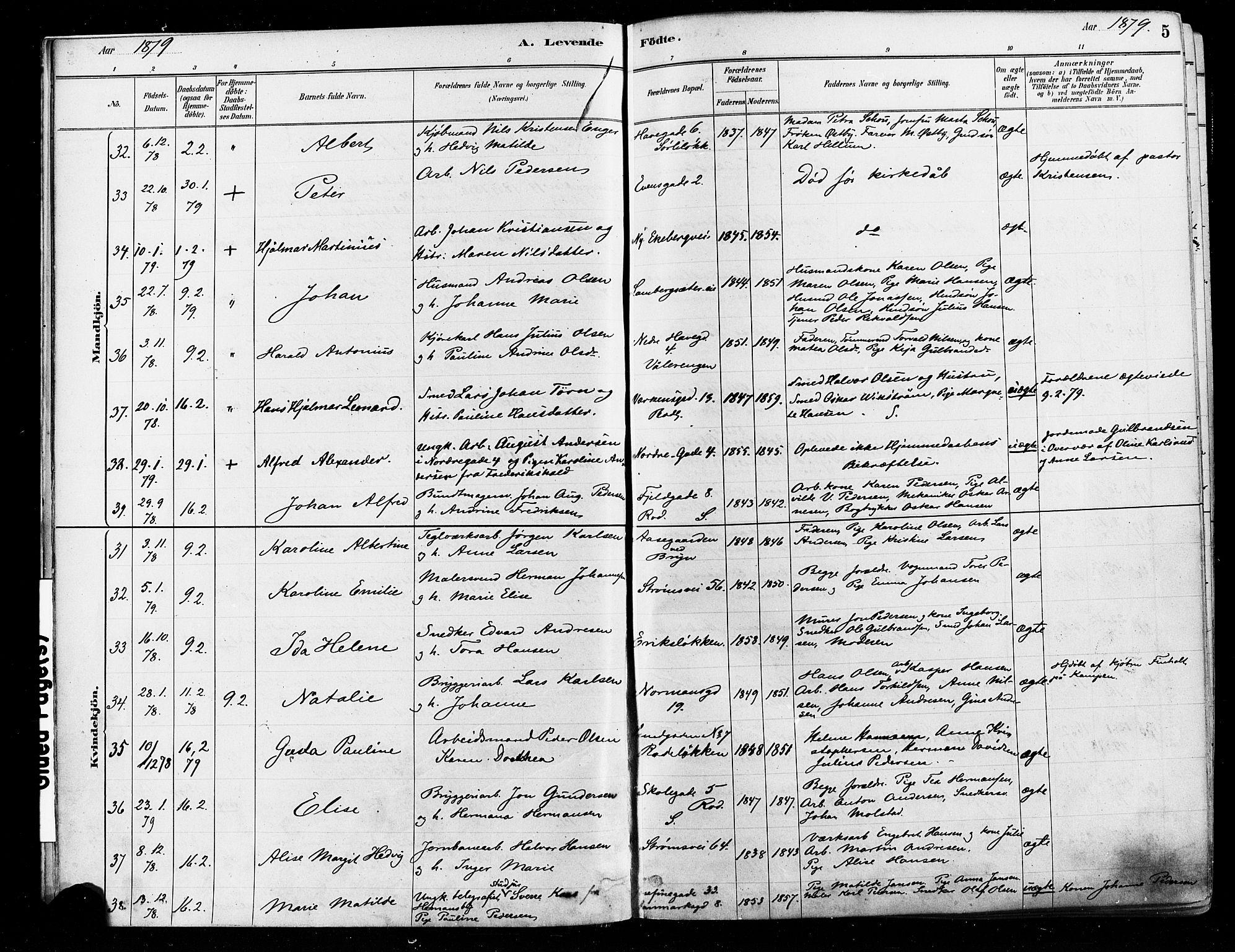 Østre Aker prestekontor Kirkebøker, AV/SAO-A-10840/F/Fa/L0006: Parish register (official) no. I 5, 1879-1882, p. 5