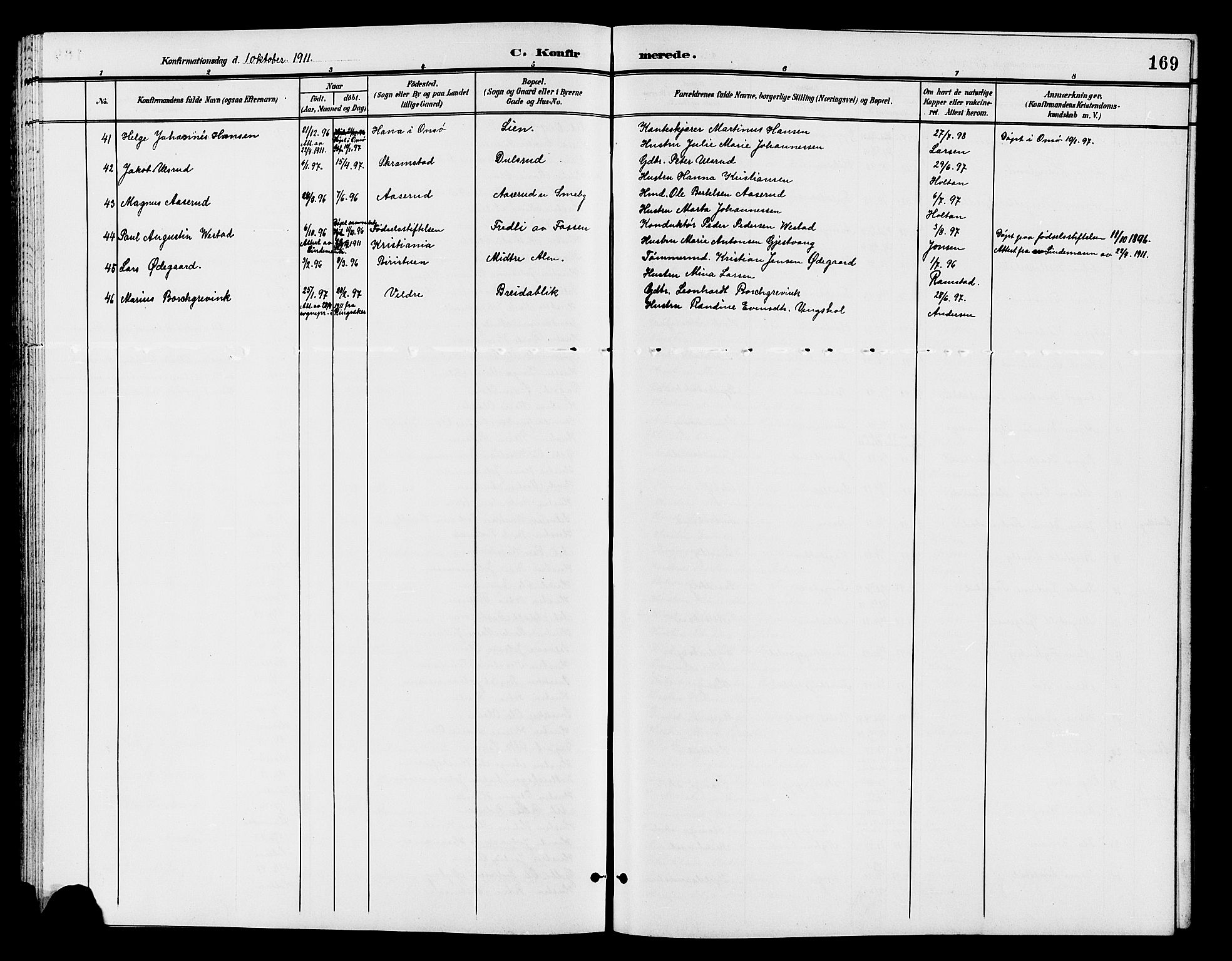 Østre Toten prestekontor, SAH/PREST-104/H/Ha/Hab/L0007: Parish register (copy) no. 7, 1901-1912, p. 169
