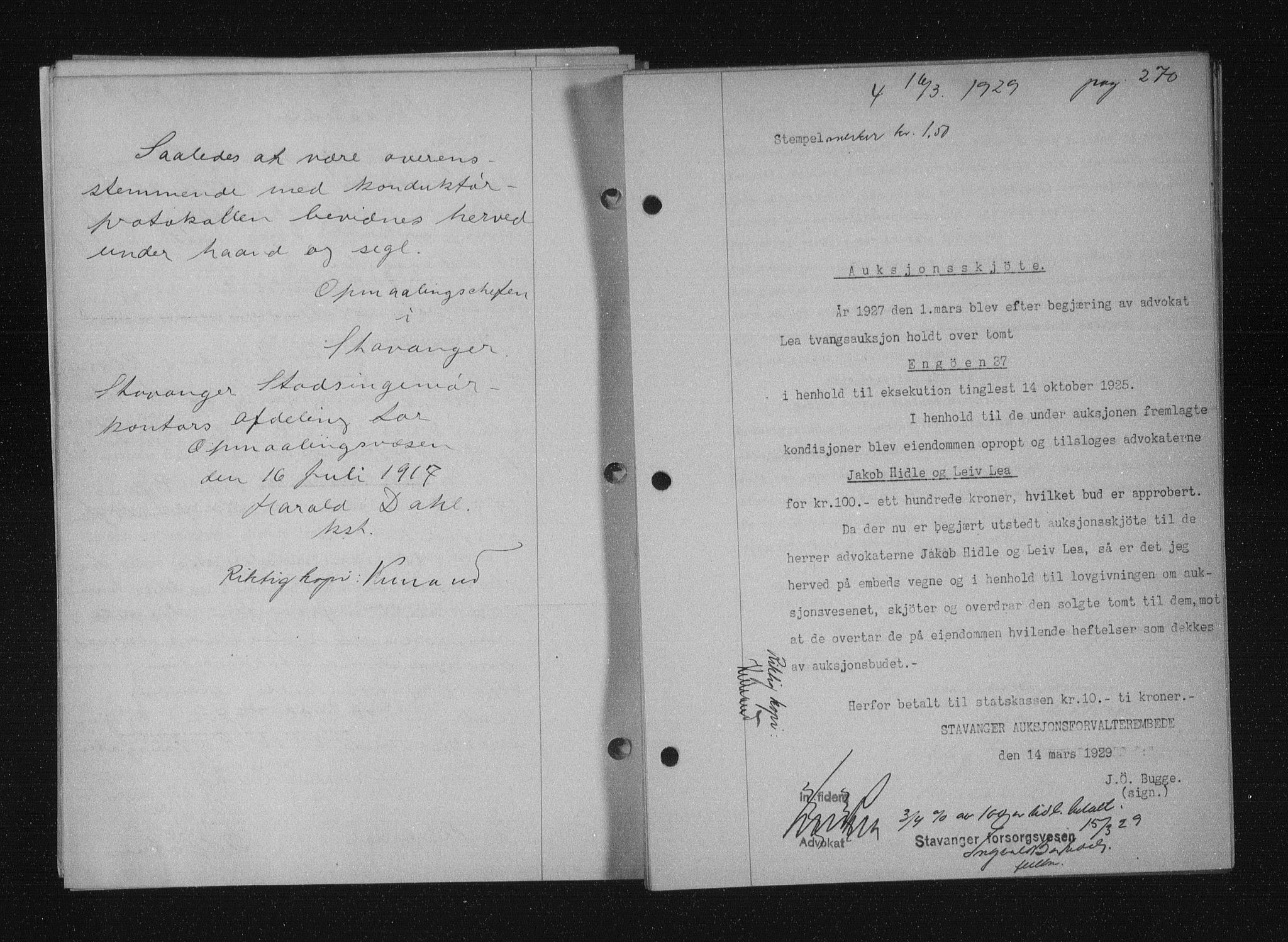 Stavanger byfogd, AV/SAST-A-101408/001/4/41/410/410BB/L0055: Mortgage book no. 43, 1928-1929, Deed date: 16.03.1929