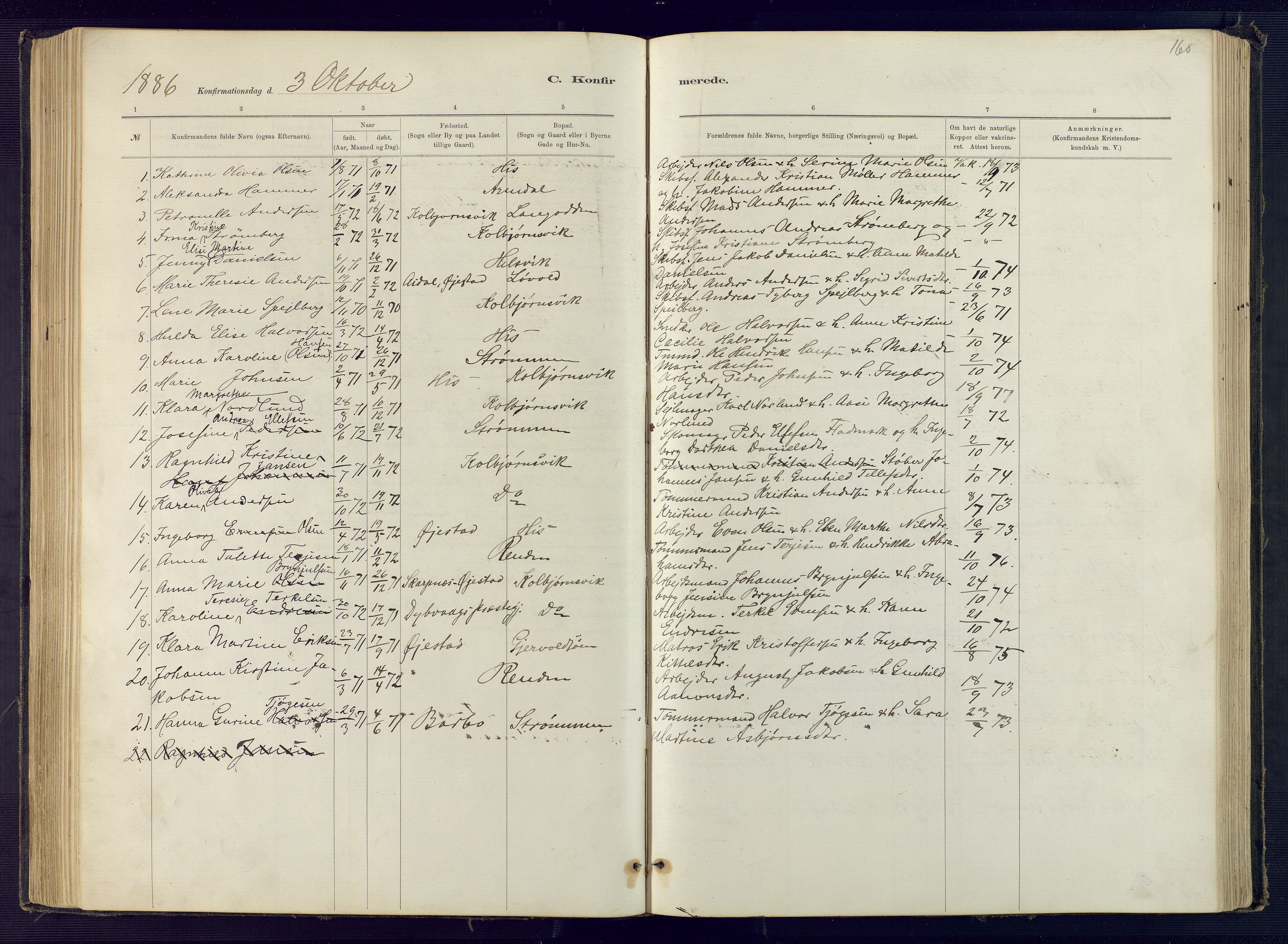 Hisøy sokneprestkontor, SAK/1111-0020/F/Fb/L0003: Parish register (copy) no. B 3, 1885-1905, p. 160