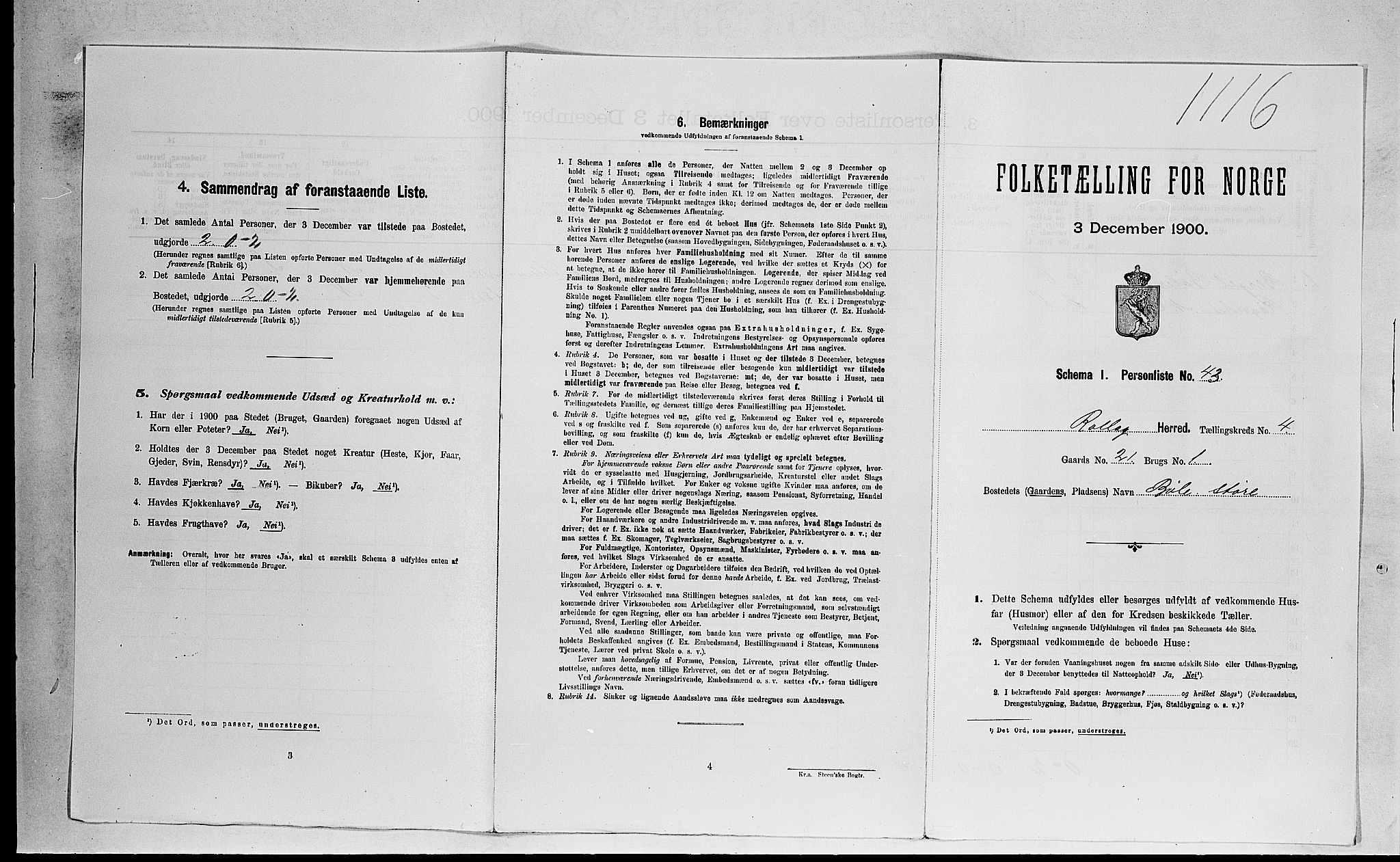 RA, 1900 census for Rollag, 1900, p. 417