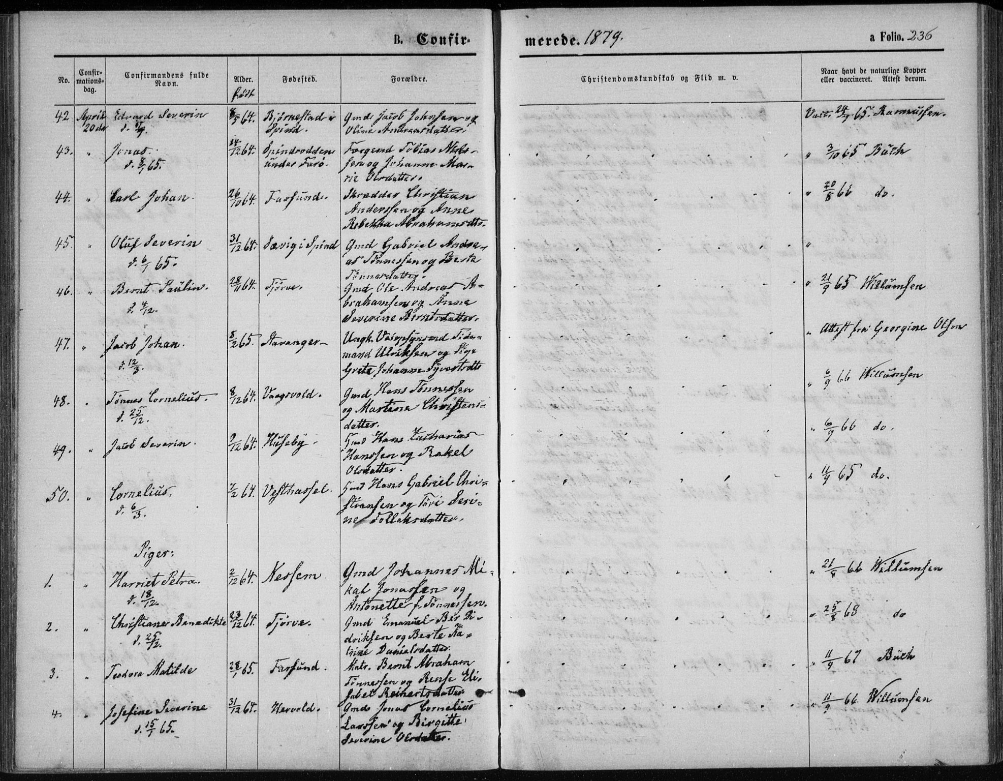 Lista sokneprestkontor, SAK/1111-0027/F/Fb/L0004: Parish register (copy) no. B 4, 1877-1891, p. 236