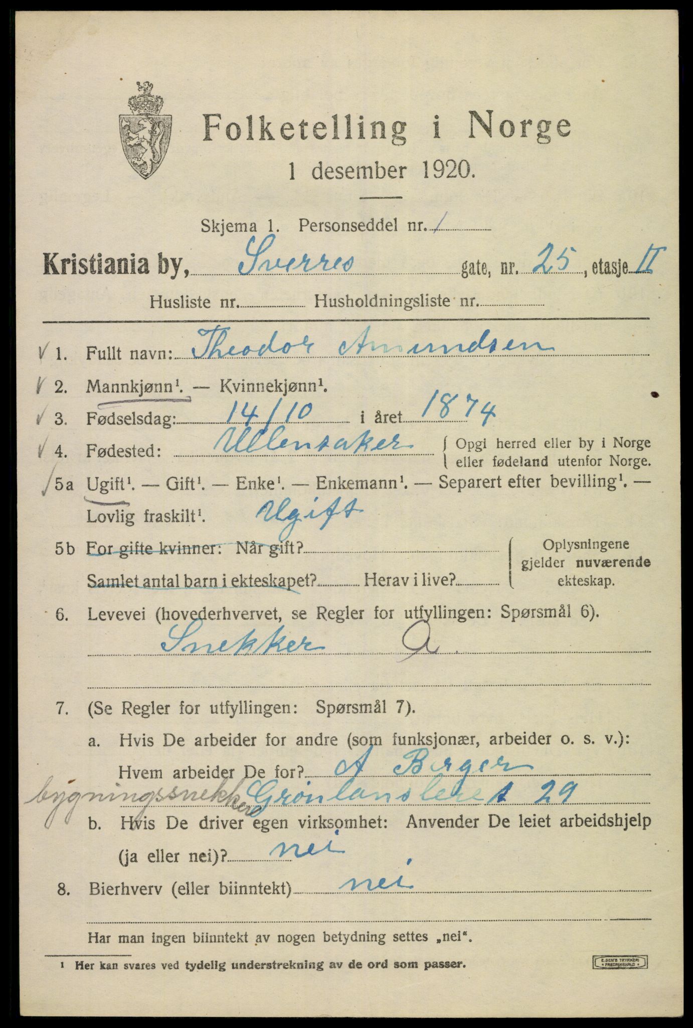 SAO, 1920 census for Kristiania, 1920, p. 560143