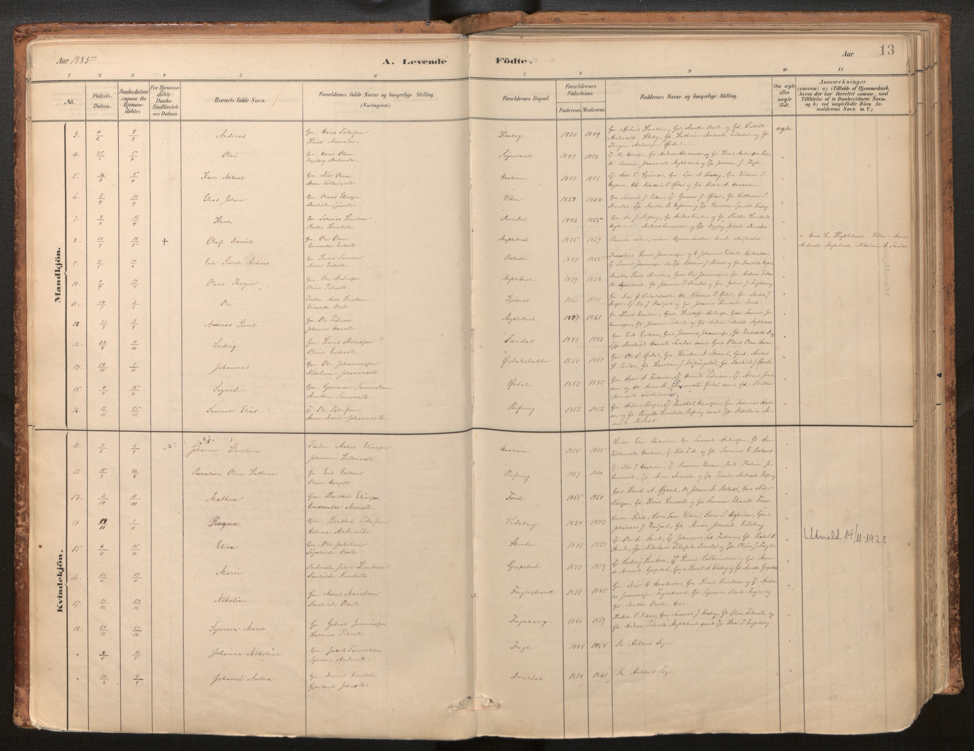 Jølster sokneprestembete, SAB/A-80701/H/Haa/Haac/L0001: Parish register (official) no. C 1, 1882-1928, p. 13