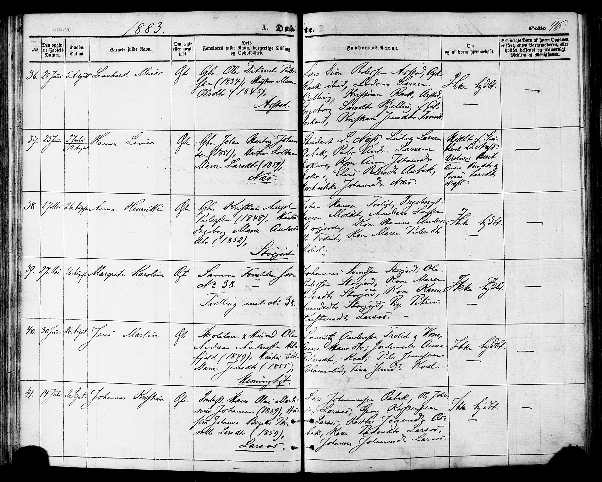 Ministerialprotokoller, klokkerbøker og fødselsregistre - Nordland, AV/SAT-A-1459/846/L0645: Parish register (official) no. 846A03, 1872-1886, p. 96