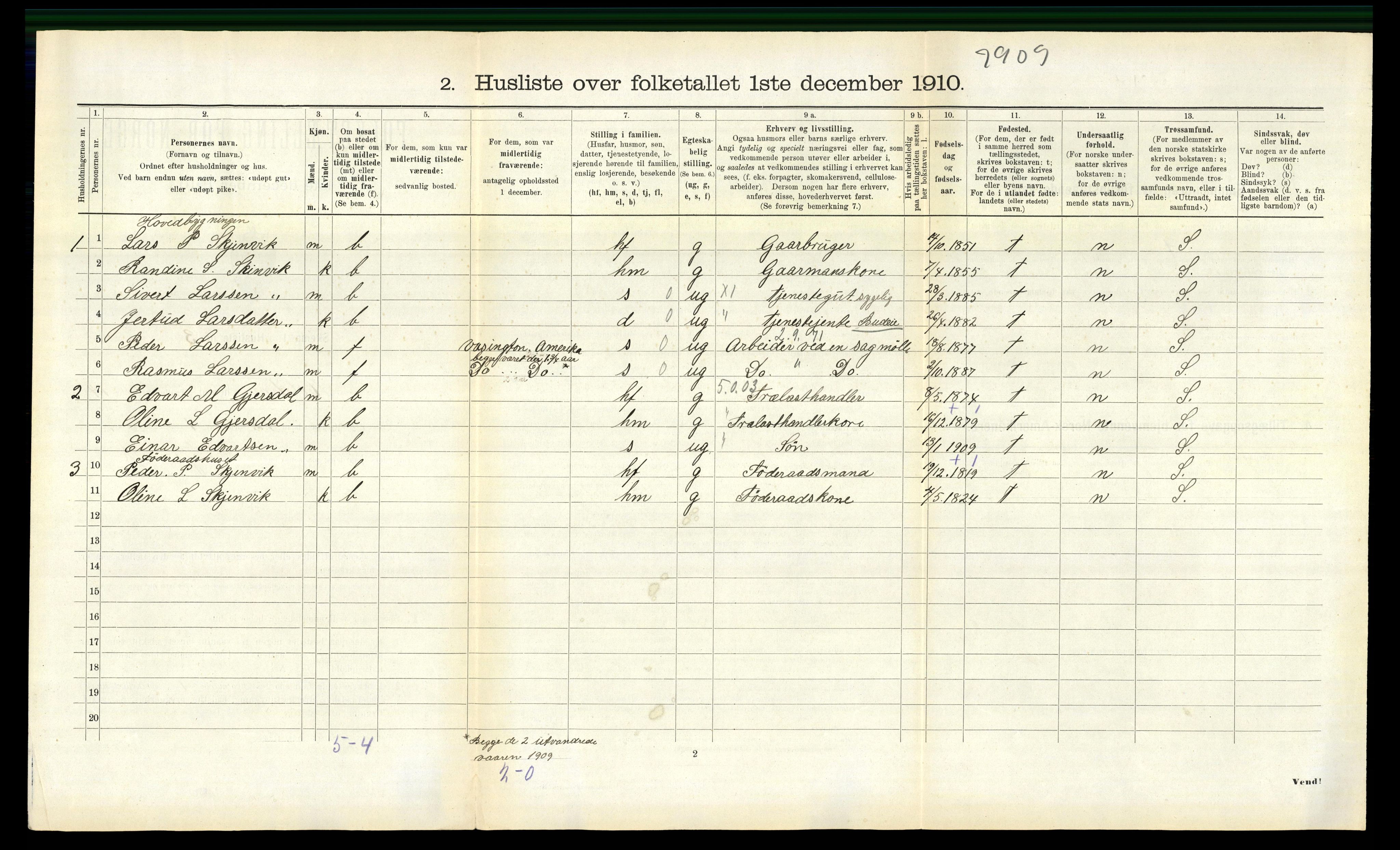 RA, 1910 census for Volda, 1910, p. 1013