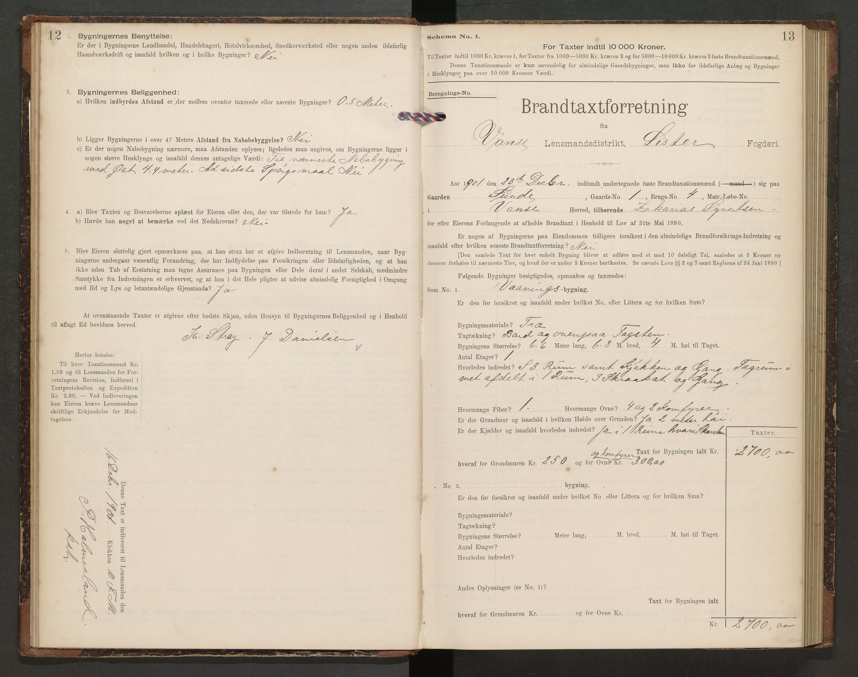 Norges Brannkasse Lista, AV/SAK-2241-0035/F/Fa/L0006: Branntakstprotokoll nr. 6 med gårdsnavnregister, 1901-1904
