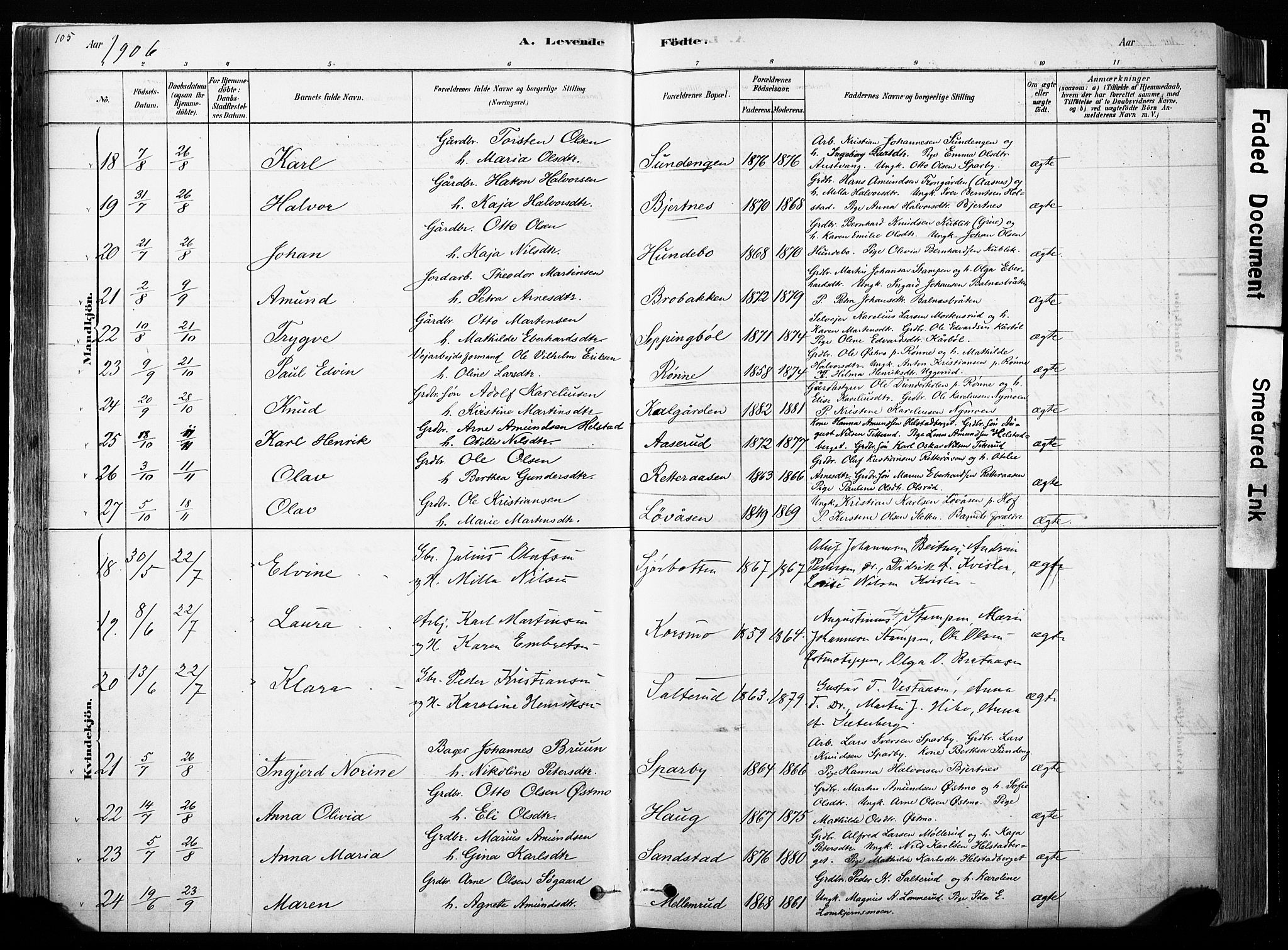 Hof prestekontor, SAH/PREST-038/H/Ha/Haa/L0010: Parish register (official) no. 10, 1878-1909, p. 105