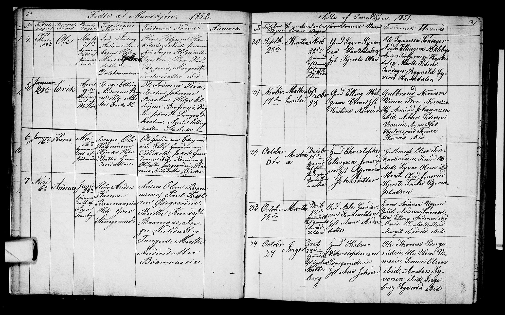 Lunder kirkebøker, AV/SAKO-A-629/G/Ga/L0002: Parish register (copy) no. I 2, 1849-1868, p. 30-31