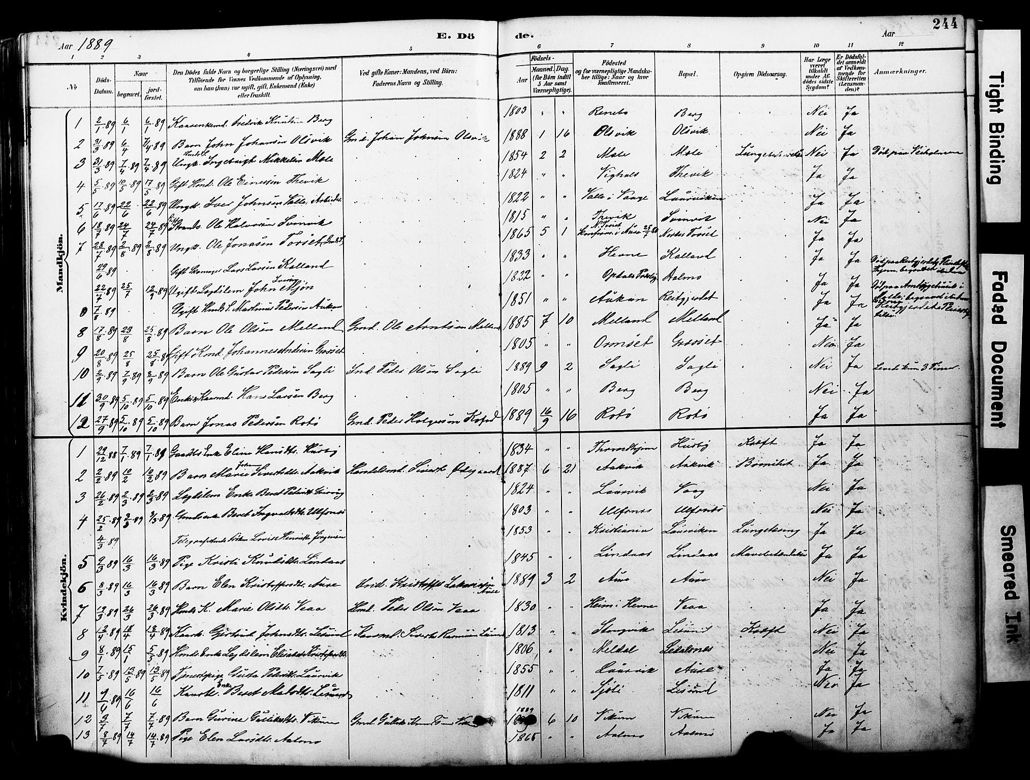 Ministerialprotokoller, klokkerbøker og fødselsregistre - Møre og Romsdal, AV/SAT-A-1454/578/L0907: Parish register (official) no. 578A06, 1887-1904, p. 244