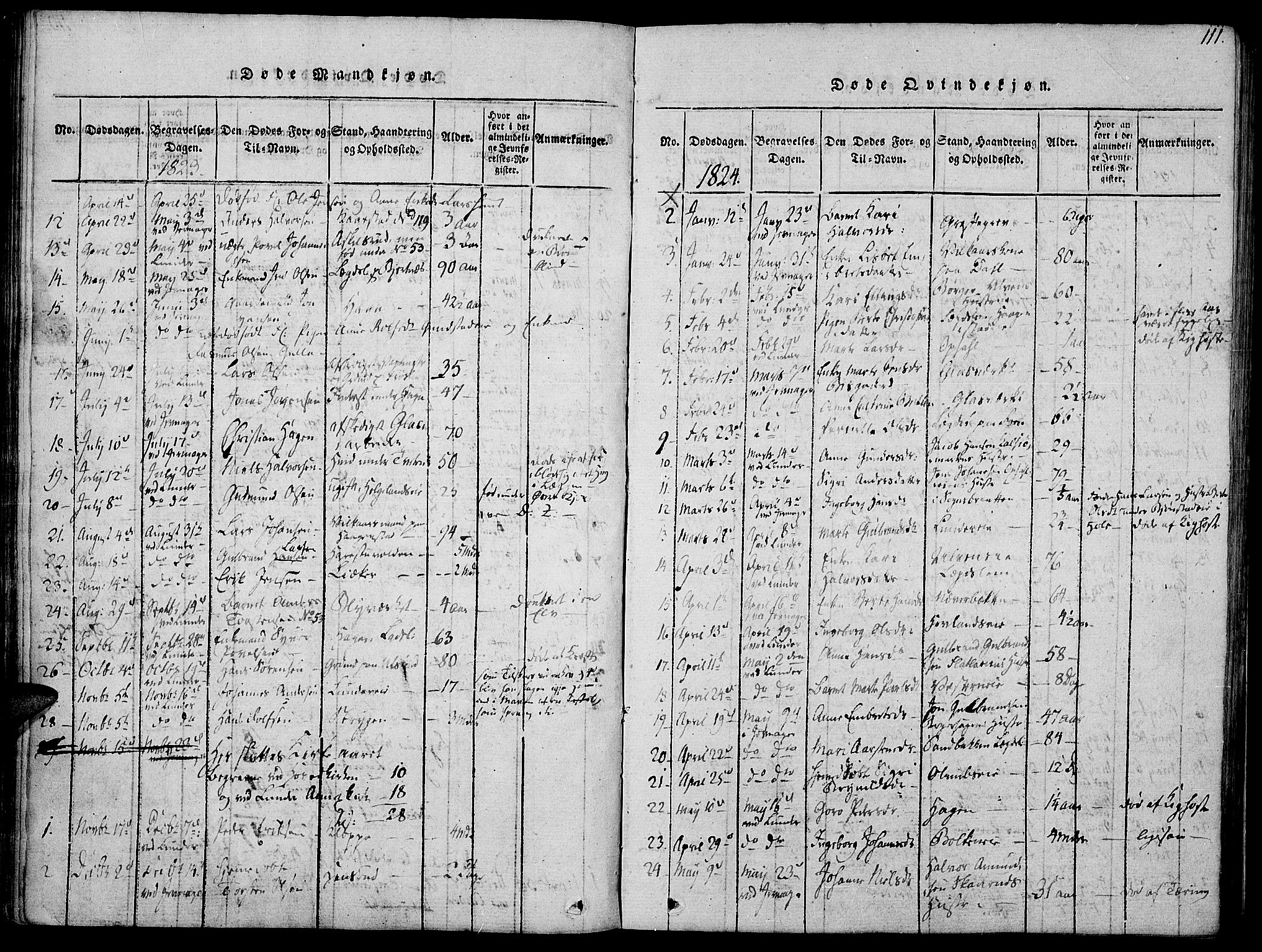 Jevnaker prestekontor, SAH/PREST-116/H/Ha/Haa/L0005: Parish register (official) no. 5, 1815-1837, p. 111