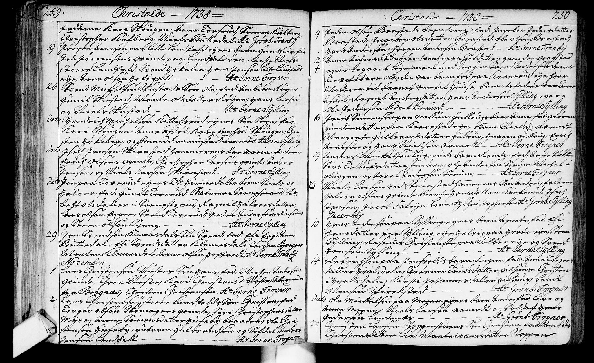 Lier kirkebøker, AV/SAKO-A-230/F/Fa/L0003: Parish register (official) no. I 3, 1727-1748, p. 249-250