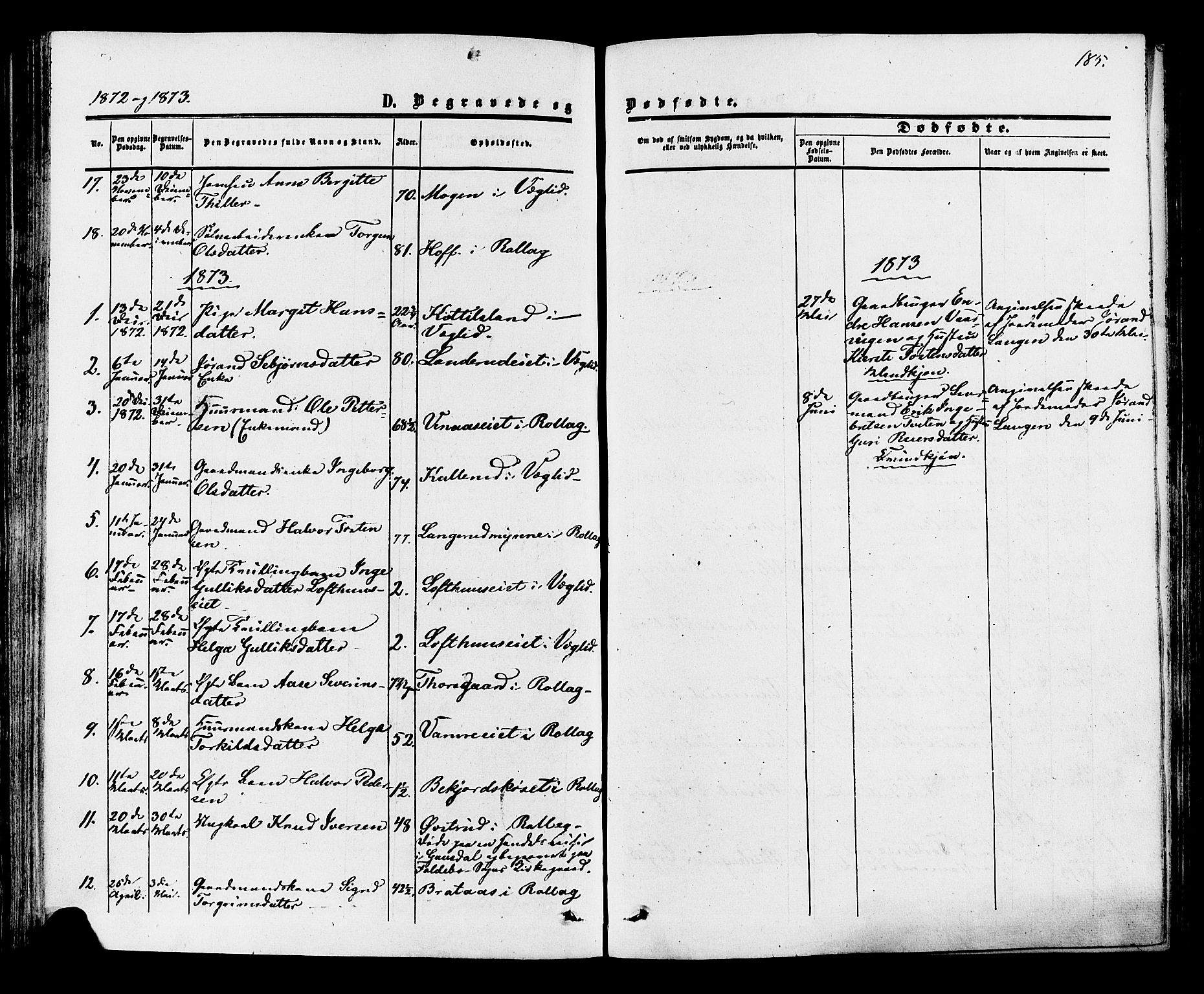 Rollag kirkebøker, SAKO/A-240/F/Fa/L0009: Parish register (official) no. I 9, 1860-1874, p. 185