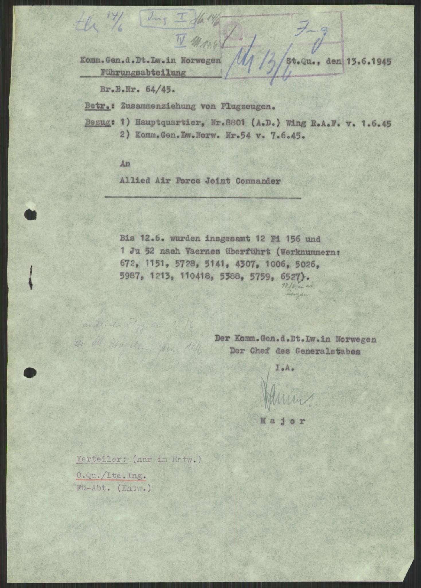 Deutscher Oberbefehlshaber Norwegen (DOBN), AV/RA-RAFA-2197/D/Di/L0066: AOK 20/WBN-DOBN Luftwaffe/Komm G. d.Dt.Lw. in Norwegen, 1945, p. 743