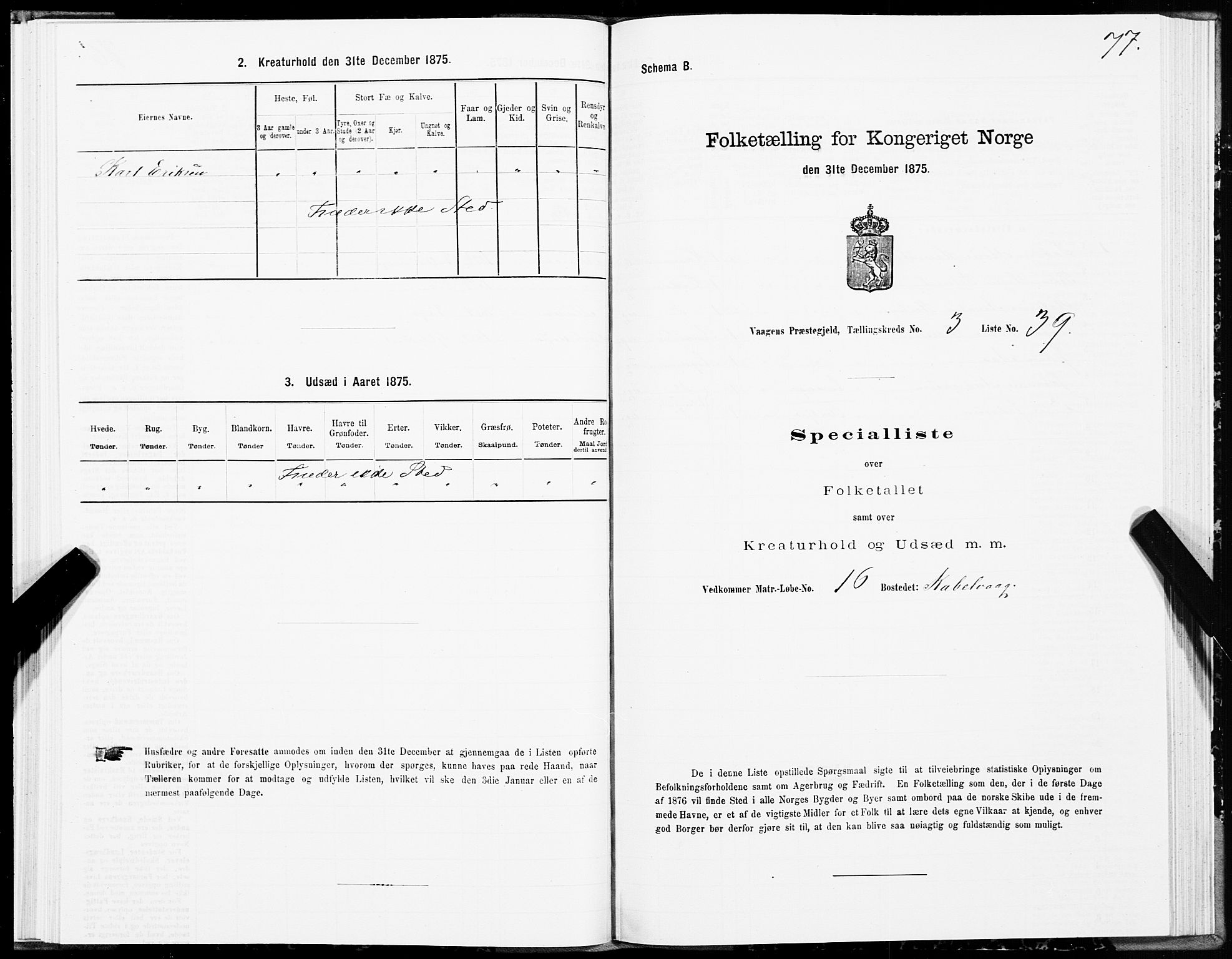 SAT, 1875 census for 1865P Vågan, 1875, p. 2077