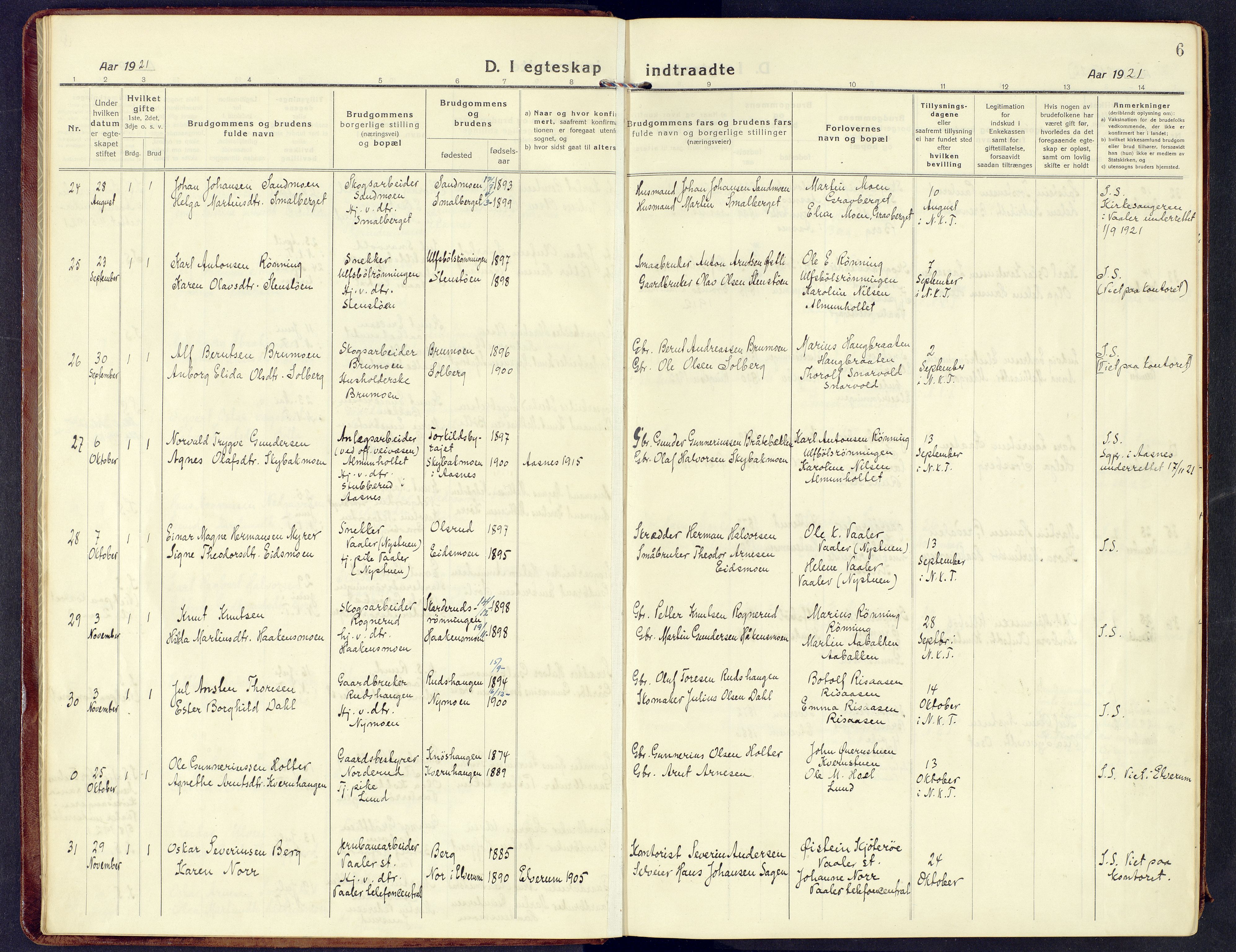 Våler prestekontor, Hedmark, AV/SAH-PREST-040/H/Ha/Haa/L0011: Parish register (official) no. 11, 1919-1933, p. 6