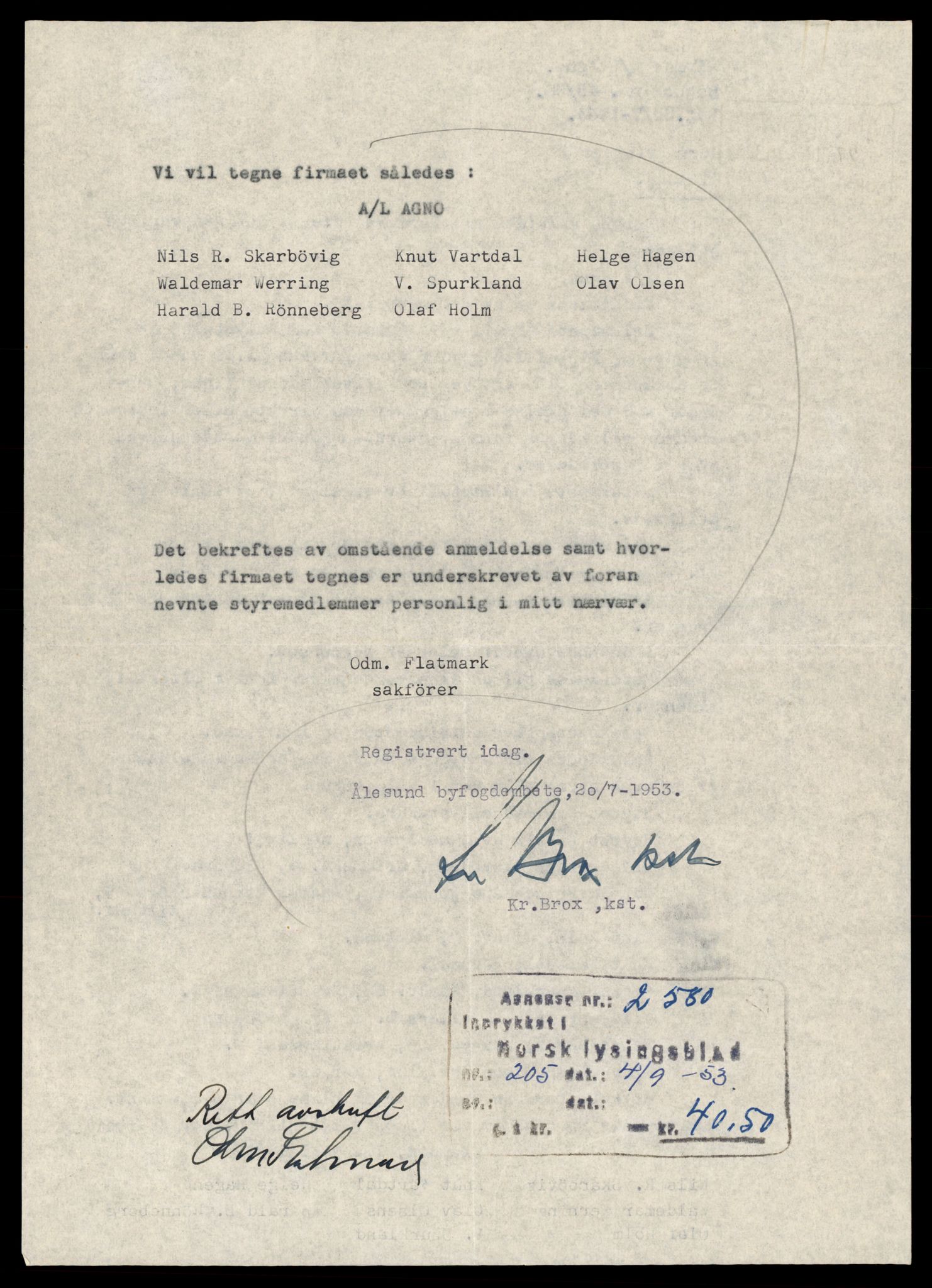 Ålesund sorenskriveri, AV/SAT-A-4383/2/J/Jd/Jdb/L0059: Andelslag, A - Å, 1926-1984, p. 4