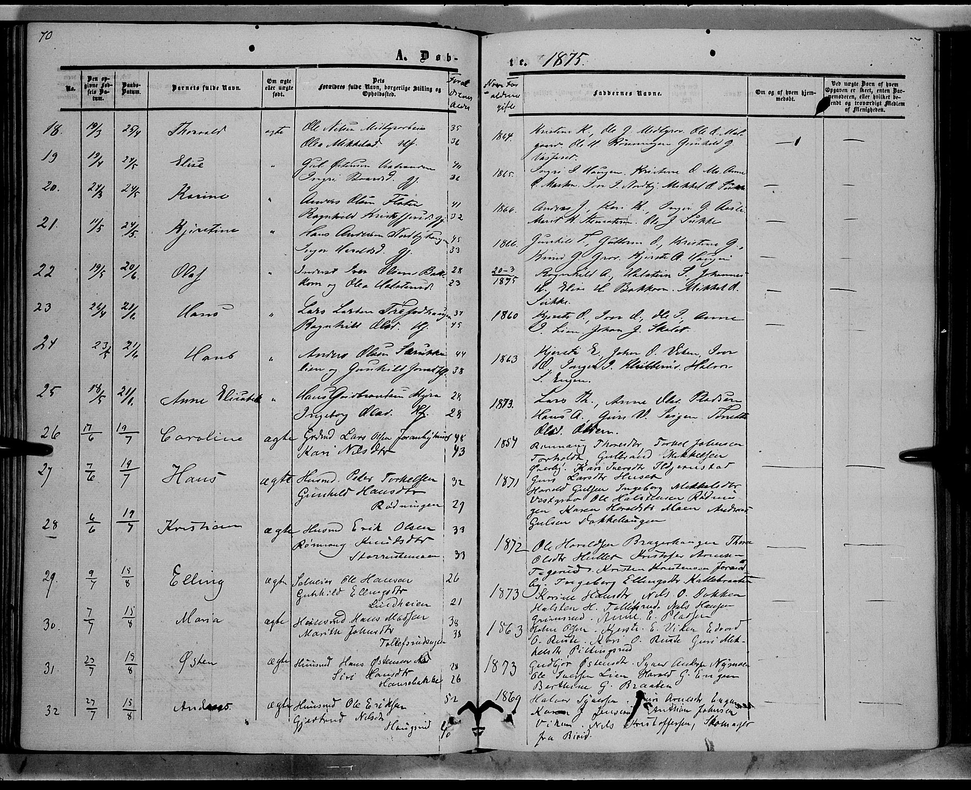 Sør-Aurdal prestekontor, SAH/PREST-128/H/Ha/Haa/L0007: Parish register (official) no. 7, 1849-1876, p. 70