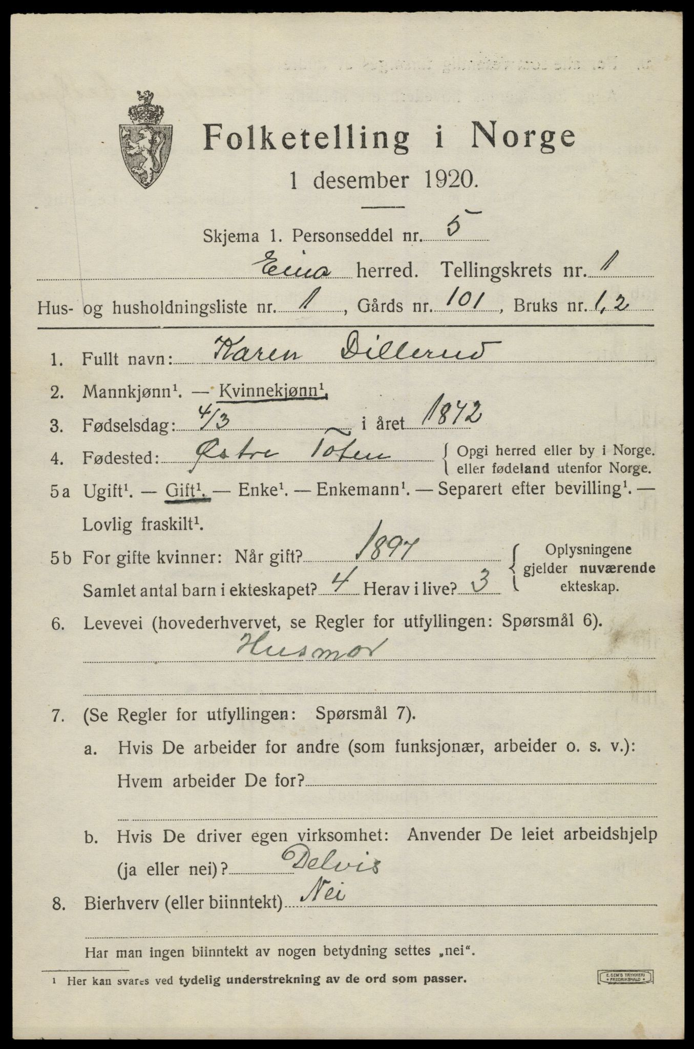 SAH, 1920 census for Eina, 1920, p. 522