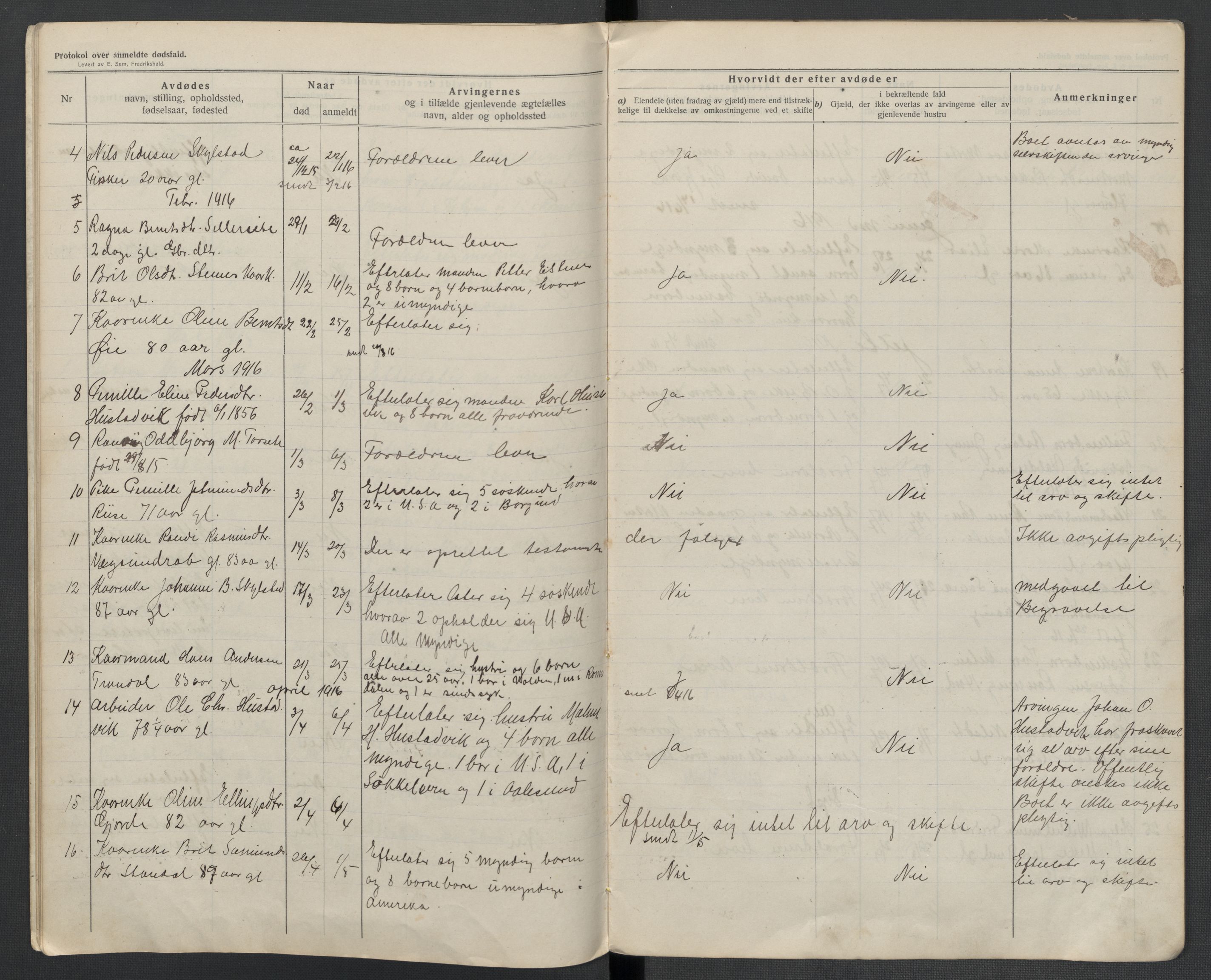 Hjørundfjord lensmannskontor, AV/SAT-A-5879/1/2/L0005: 2.2.02 - Dødsfallsprotokoll, 1913-1923