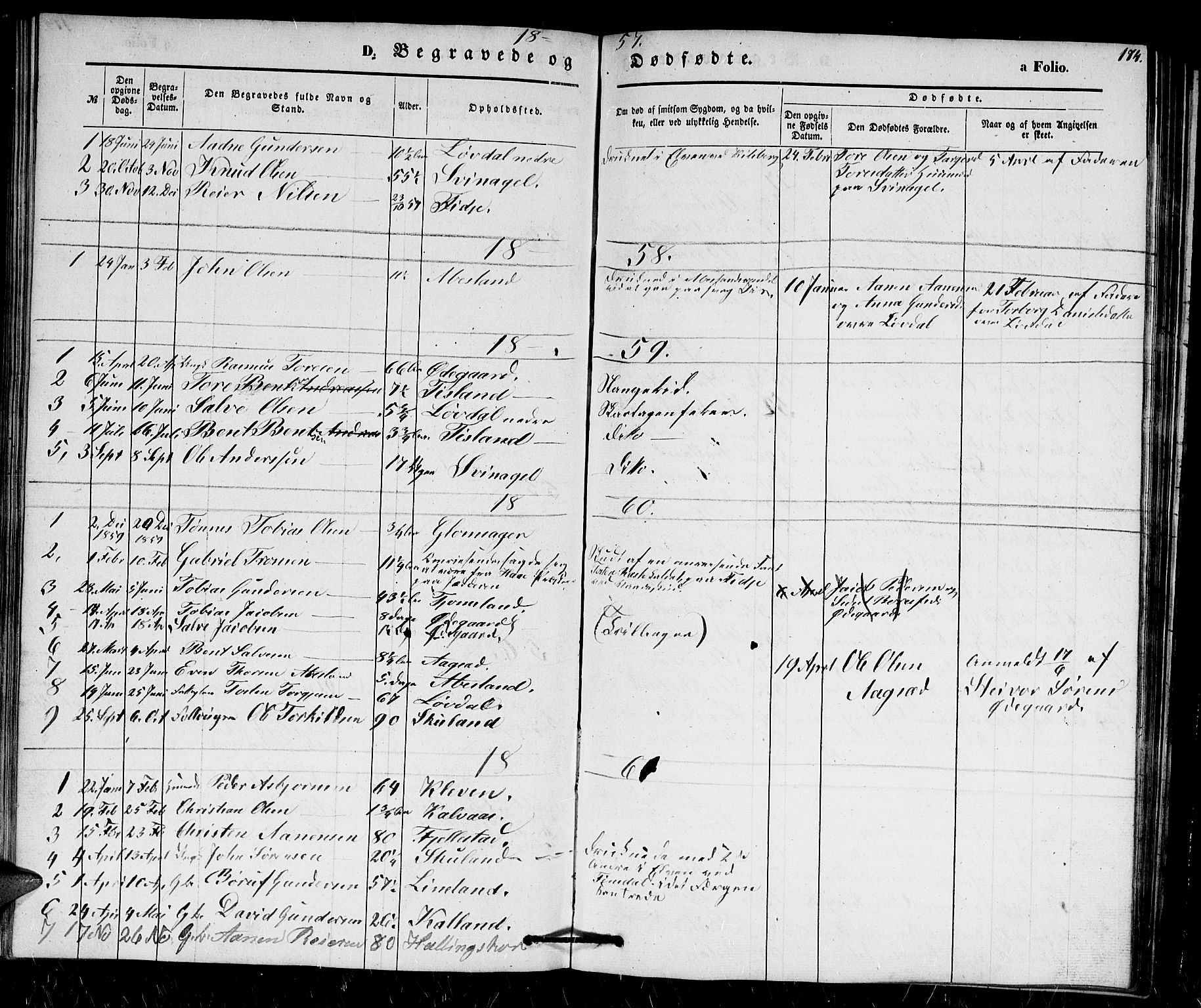 Holum sokneprestkontor, SAK/1111-0022/F/Fb/Fbb/L0002: Parish register (copy) no. B 2, 1847-1874, p. 174