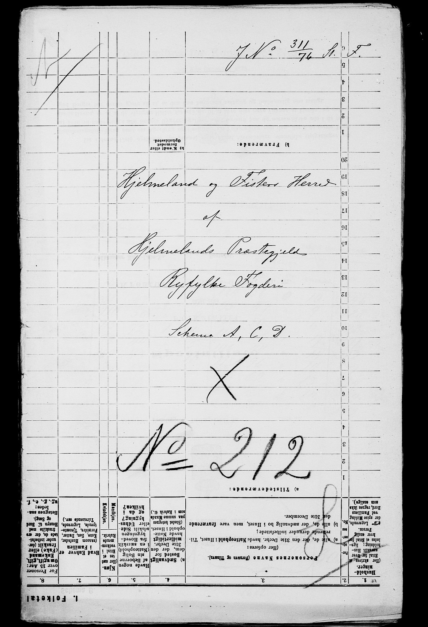 SAST, 1875 census for 1133P Hjelmeland, 1875, p. 1