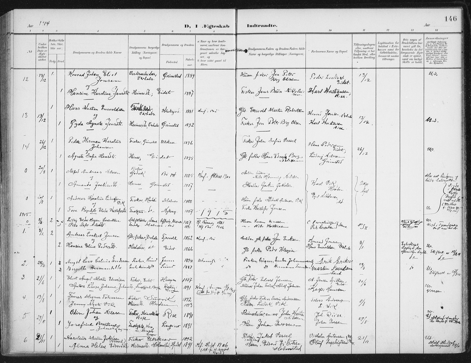 Ministerialprotokoller, klokkerbøker og fødselsregistre - Nordland, SAT/A-1459/892/L1321: Parish register (official) no. 892A02, 1902-1918, p. 146