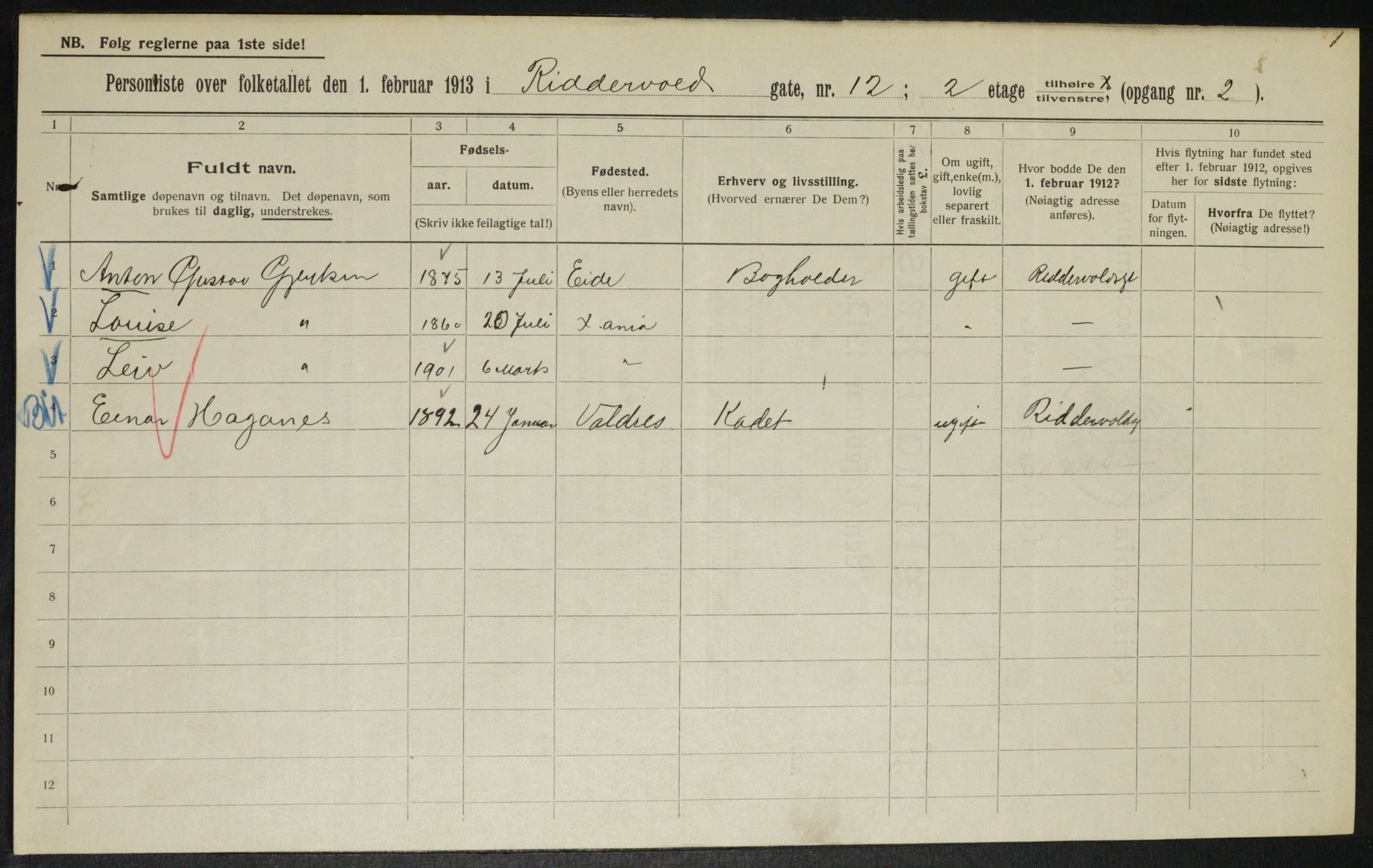 OBA, Municipal Census 1913 for Kristiania, 1913, p. 83184