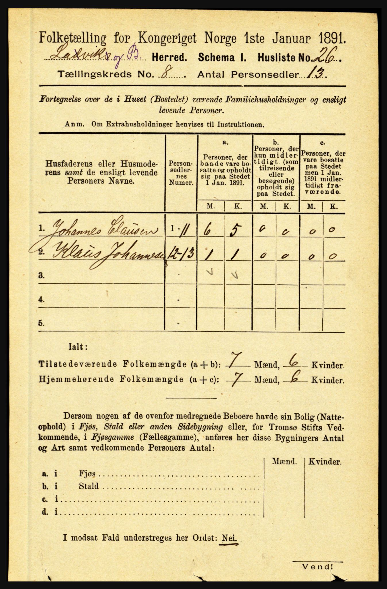 RA, 1891 census for 1415 Lavik og Brekke, 1891, p. 1488