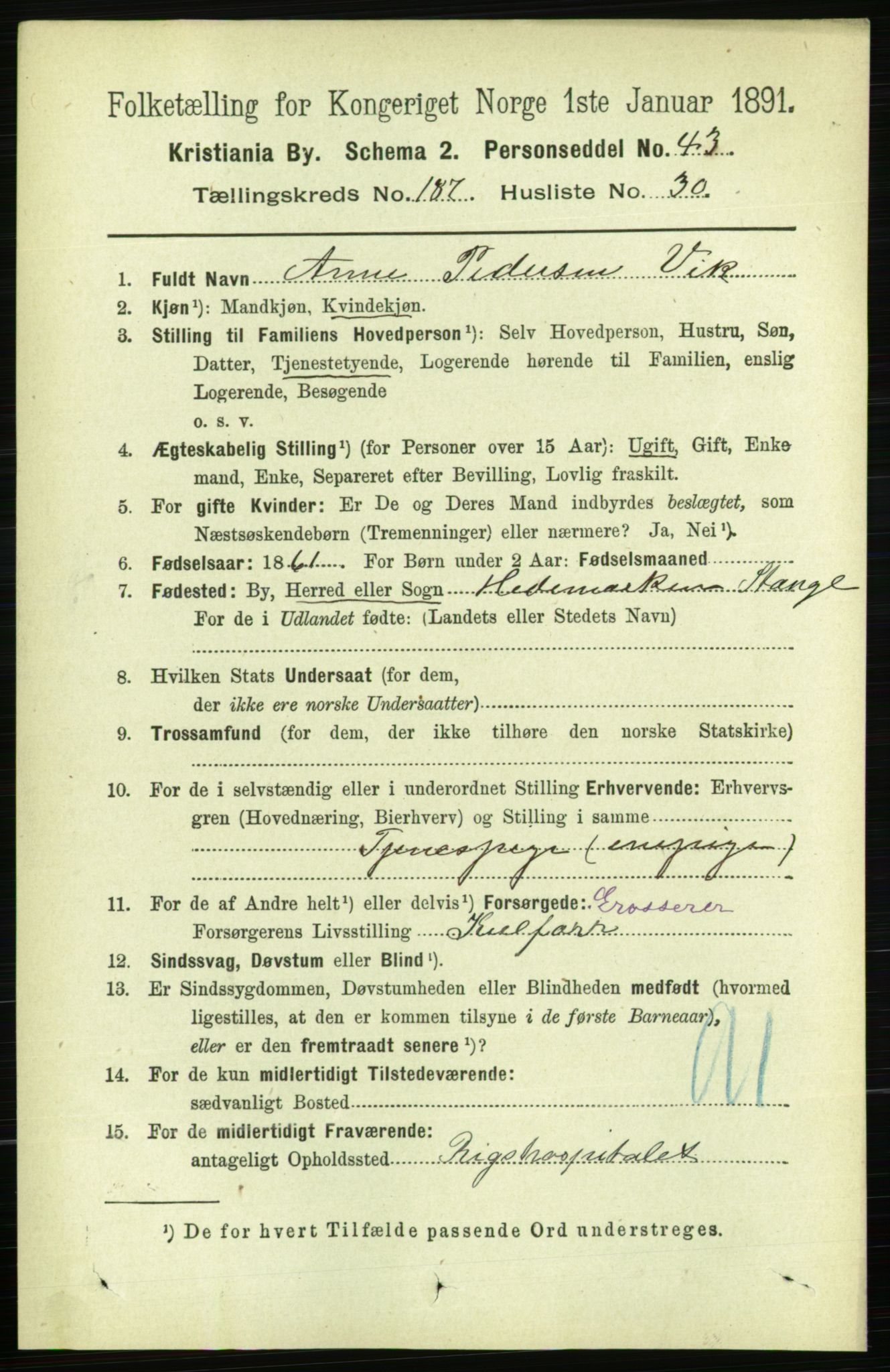 RA, 1891 census for 0301 Kristiania, 1891, p. 112384