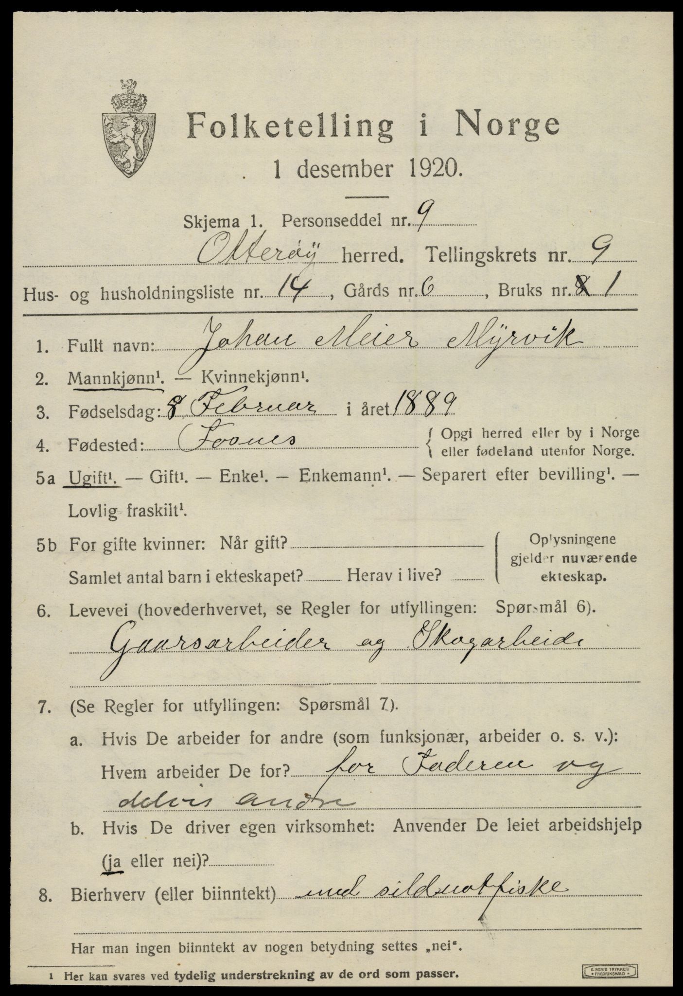 SAT, 1920 census for Otterøy, 1920, p. 3543