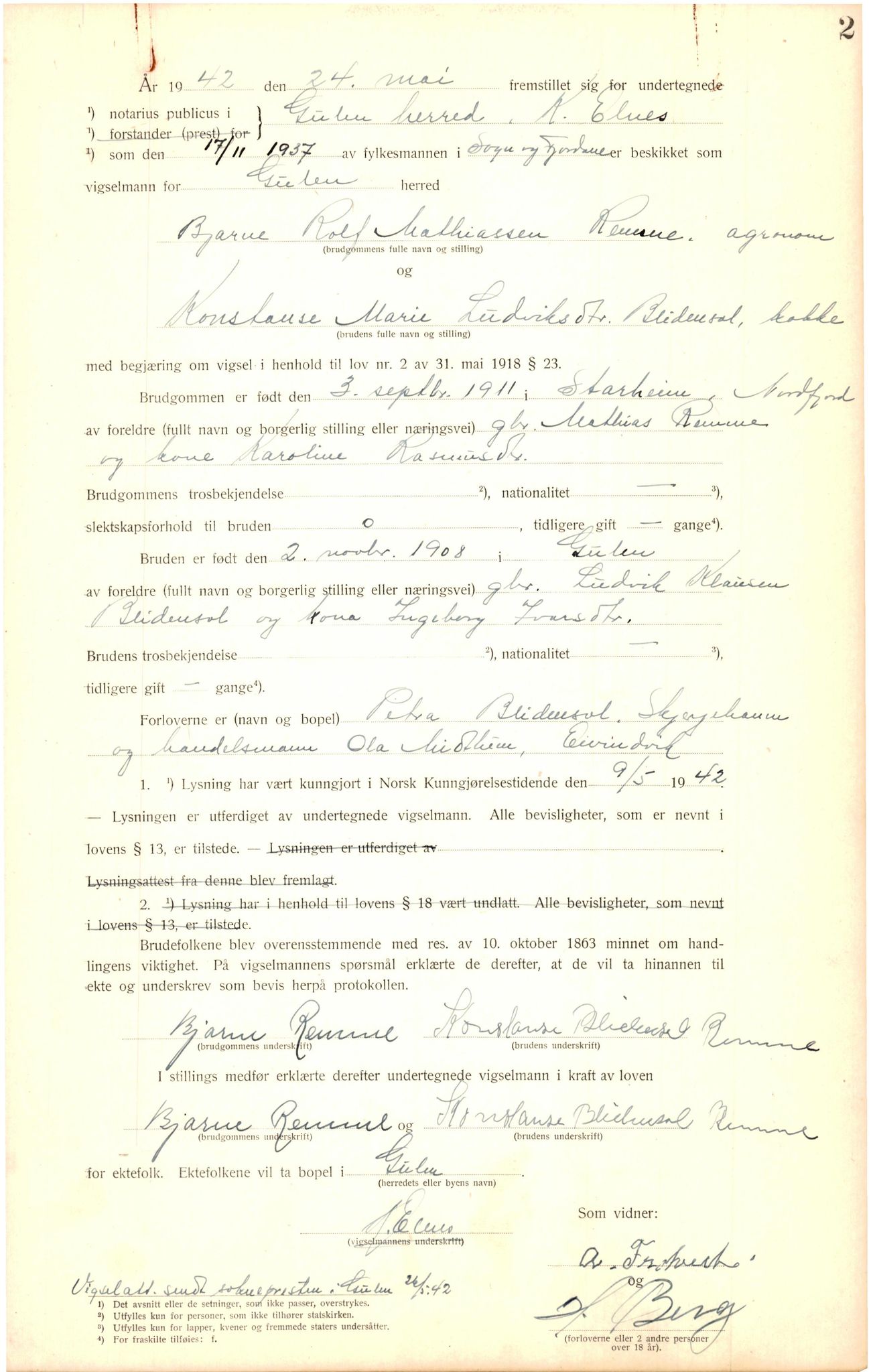 Ytre Sogn tingrett, AV/SAB-A-2601/1/M/Ma/L0002: Vigselsbok, 1942, p. 2a