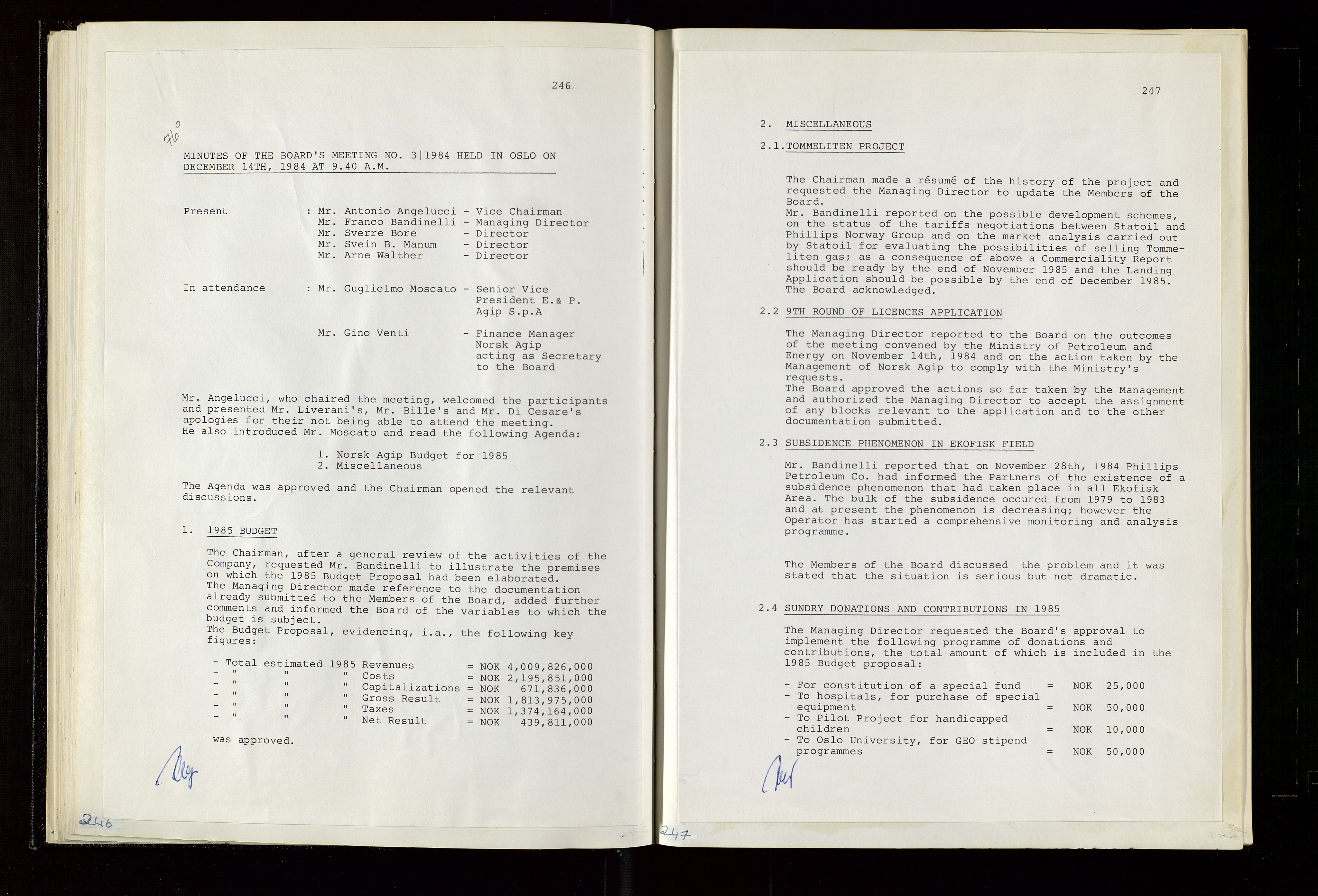 Pa 1583 - Norsk Agip AS, SAST/A-102138/A/Aa/L0003: Board of Directors meeting minutes, 1979-1983, p. 246-247