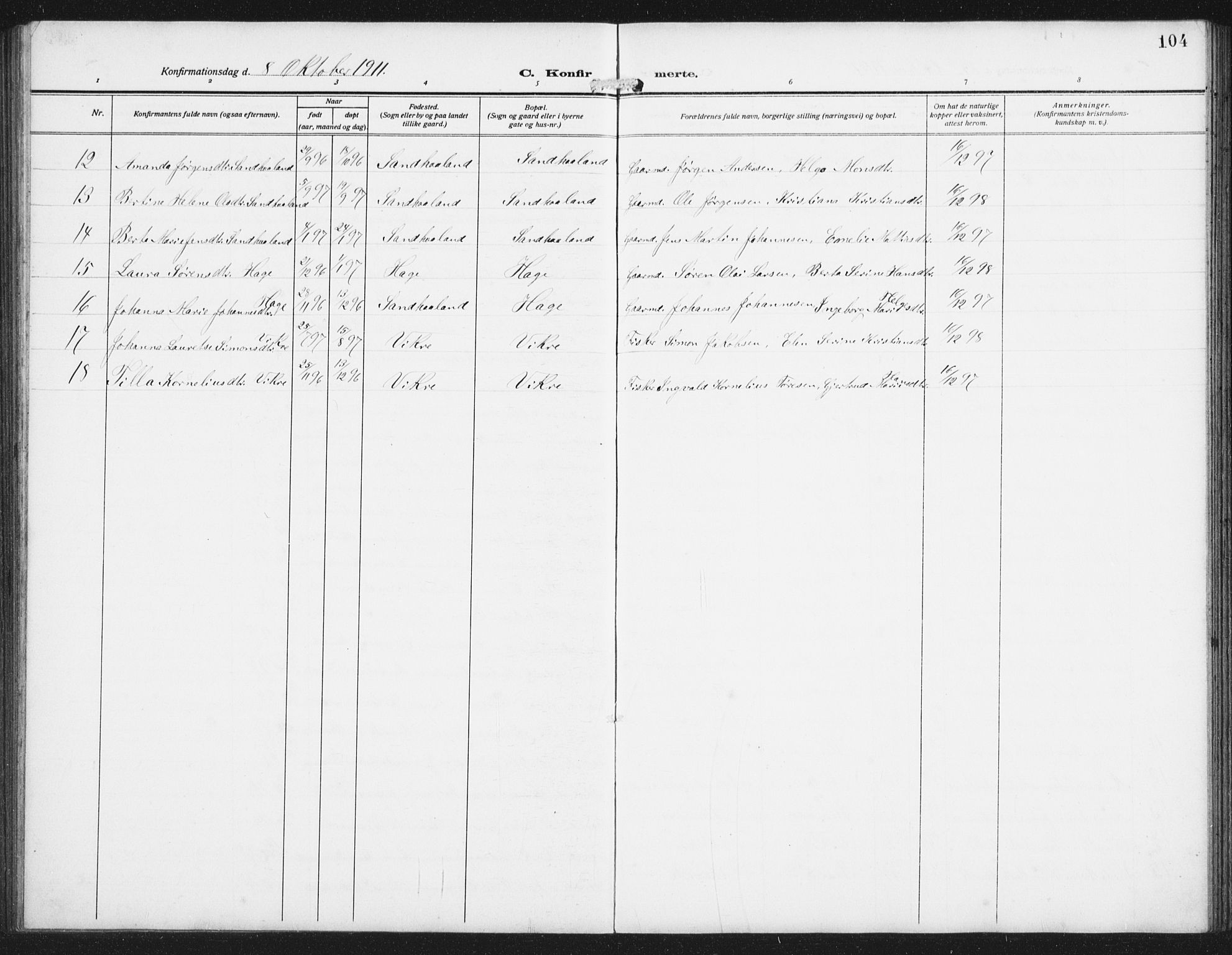 Skudenes sokneprestkontor, AV/SAST-A -101849/H/Ha/Hab/L0011: Parish register (copy) no. B 11, 1909-1943, p. 104