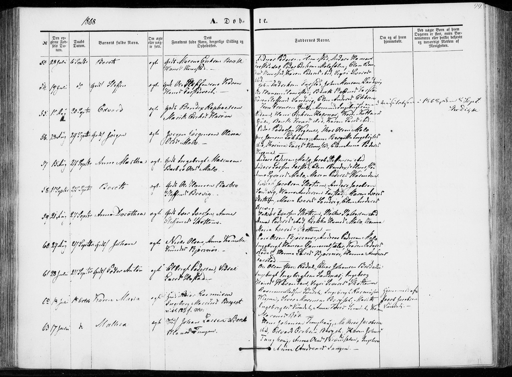 Ministerialprotokoller, klokkerbøker og fødselsregistre - Møre og Romsdal, AV/SAT-A-1454/566/L0767: Parish register (official) no. 566A06, 1852-1868, p. 99