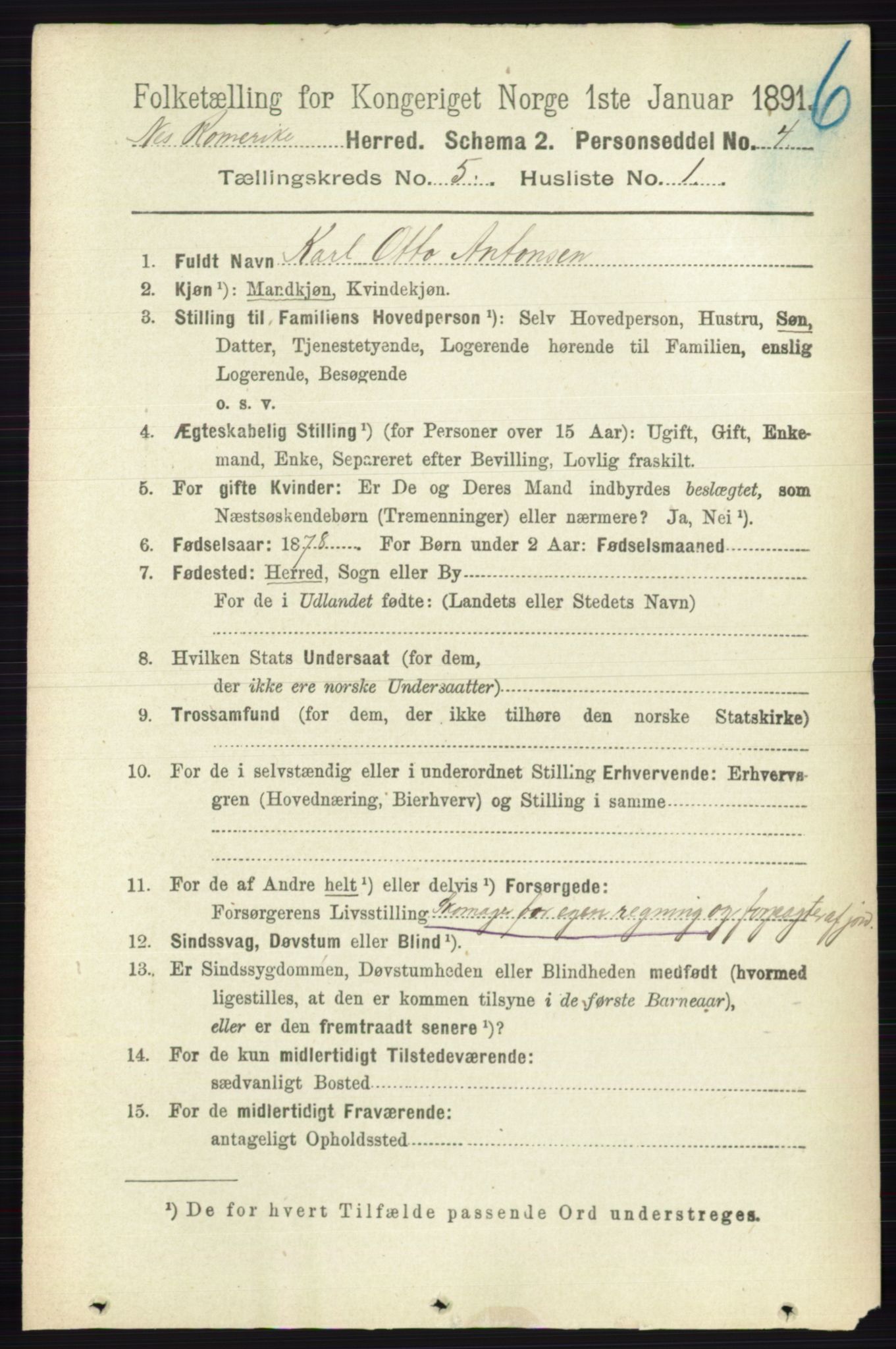 RA, 1891 census for 0236 Nes, 1891, p. 2794