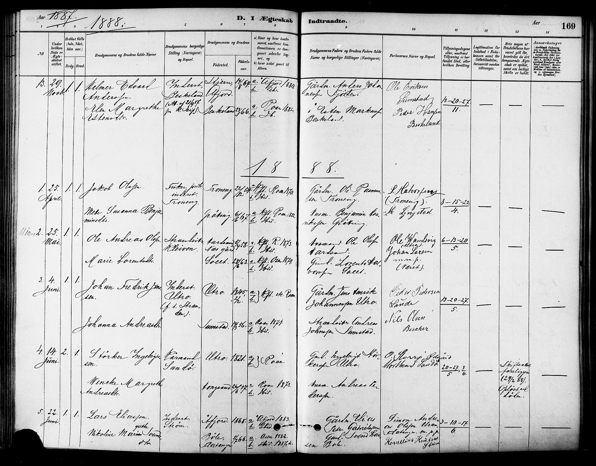 Ministerialprotokoller, klokkerbøker og fødselsregistre - Sør-Trøndelag, AV/SAT-A-1456/657/L0707: Parish register (official) no. 657A08, 1879-1893, p. 169