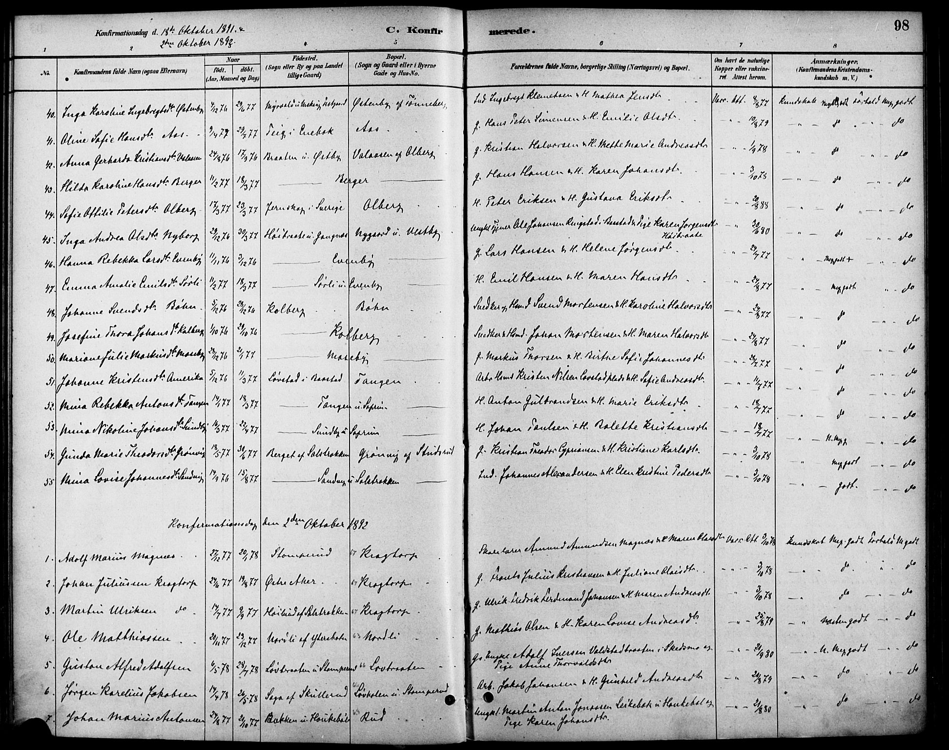 Høland prestekontor Kirkebøker, SAO/A-10346a/F/Fb/L0001: Parish register (official) no. II 1, 1880-1897, p. 98