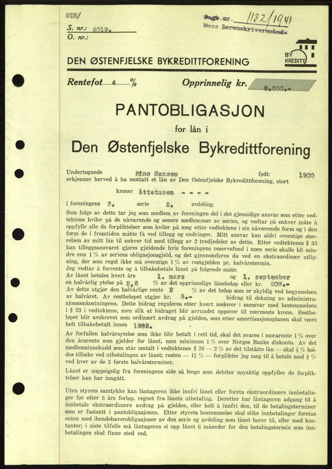 Moss sorenskriveri, SAO/A-10168: Mortgage book no. B10, 1940-1941, Diary no: : 1132/1941