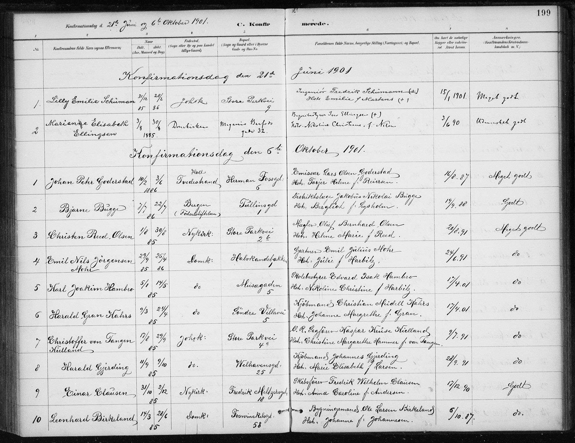 Johanneskirken sokneprestembete, AV/SAB-A-76001/H/Haa/L0008: Parish register (official) no. C 1, 1885-1907, p. 199